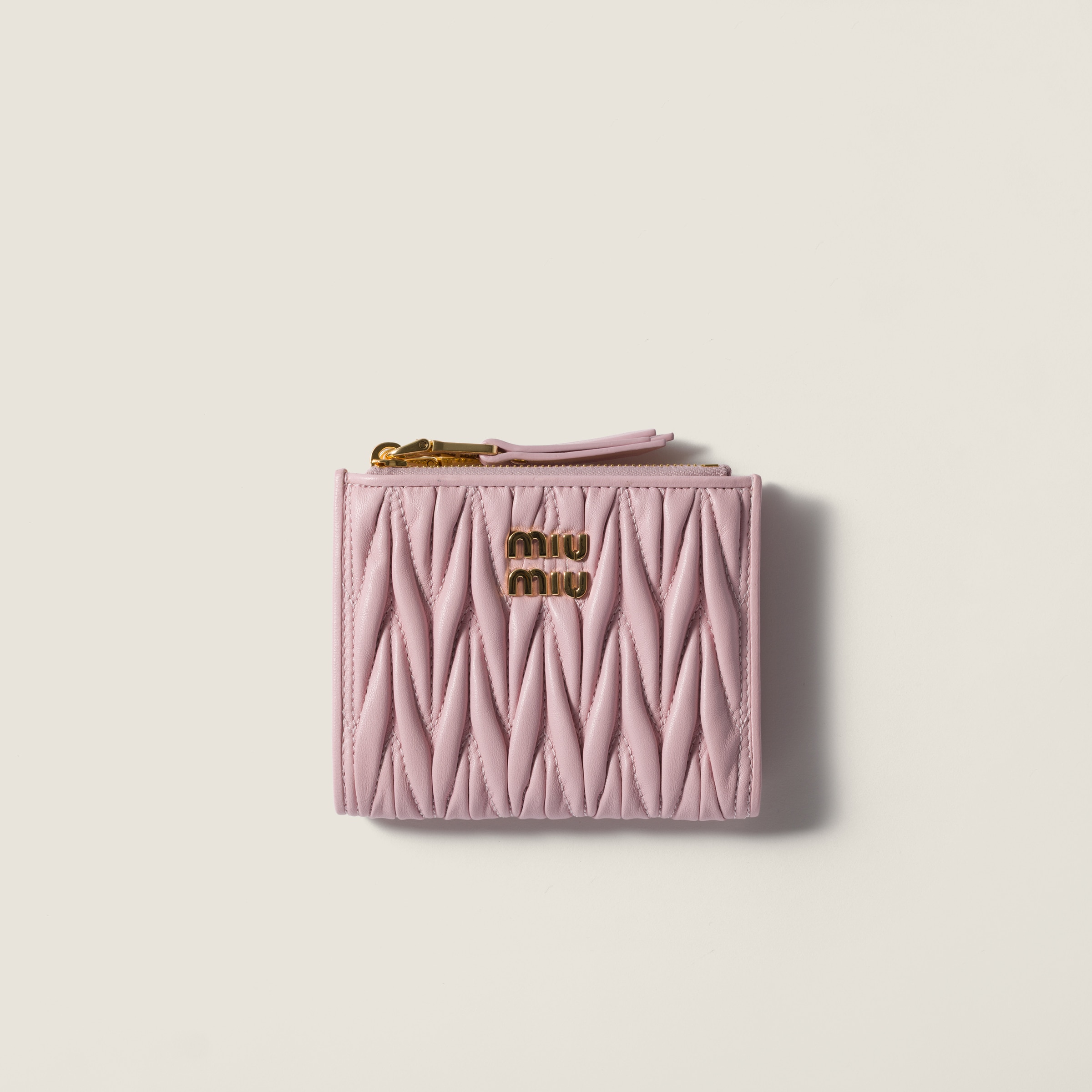 Alabaster Pink Matelassé Nappa Leather Small Wallet | Miu Miu