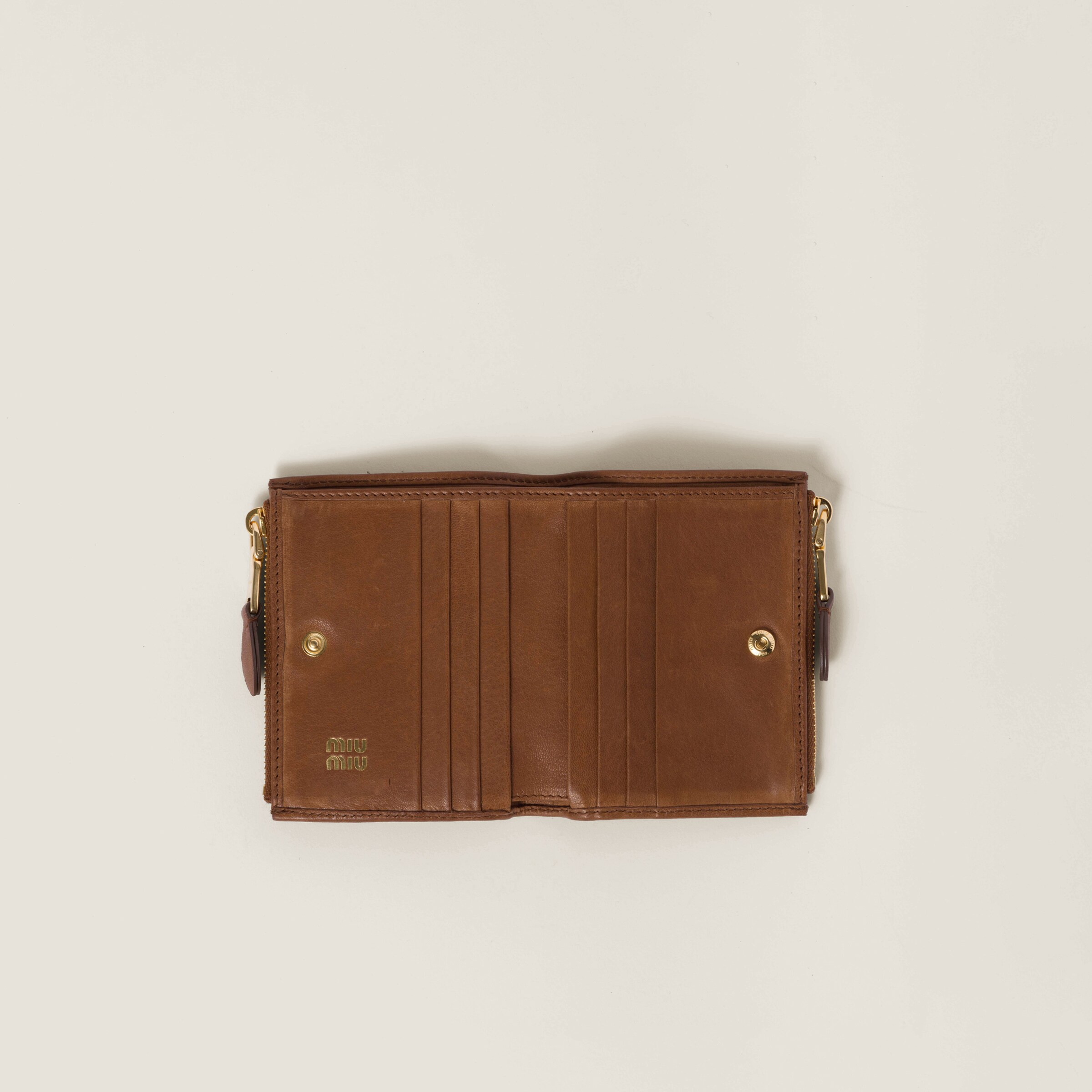 Shop Miumiu Small Nappa Leather Wallet In Oak