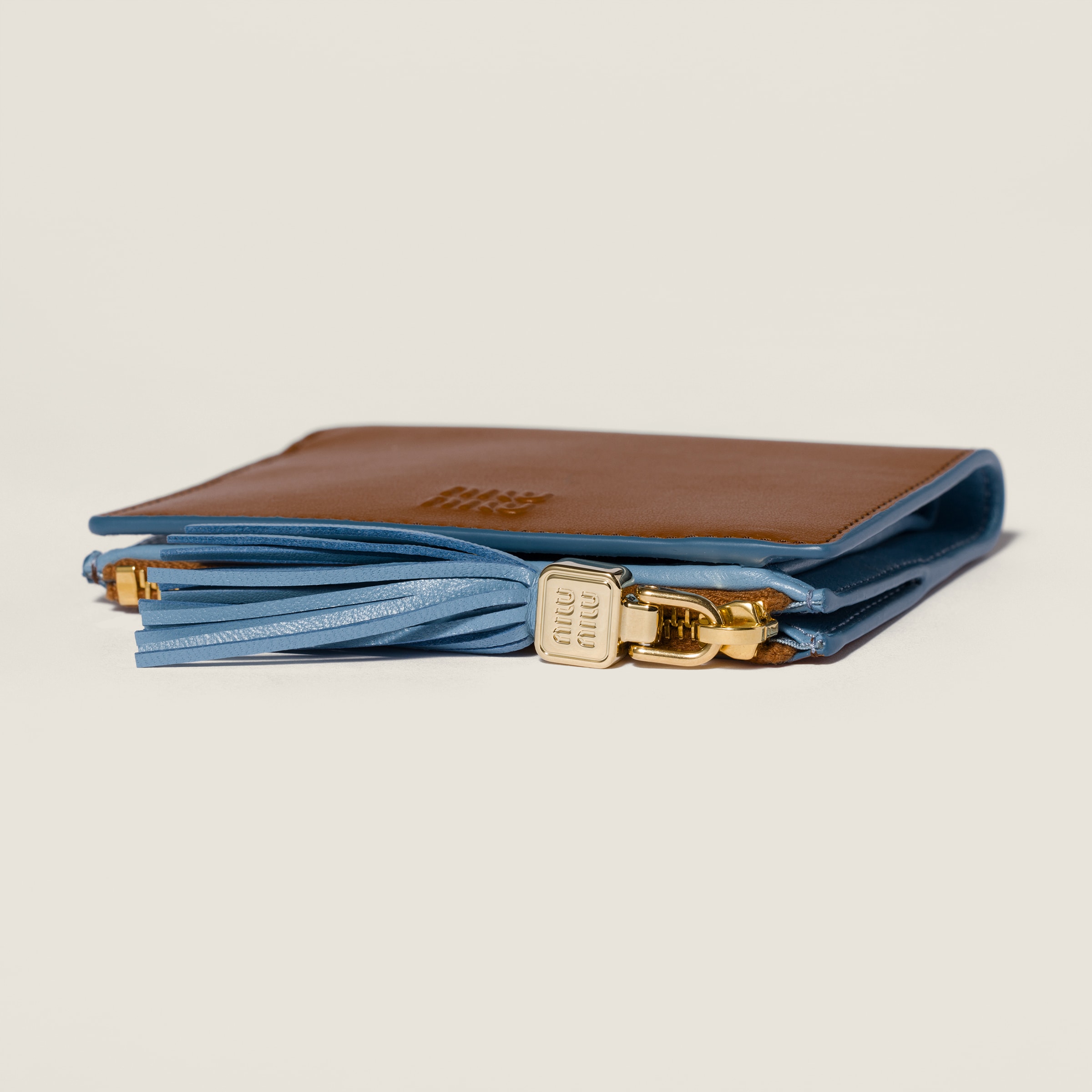 Cognac/astral Blue Small Leather Wallet | Miu Miu - United States