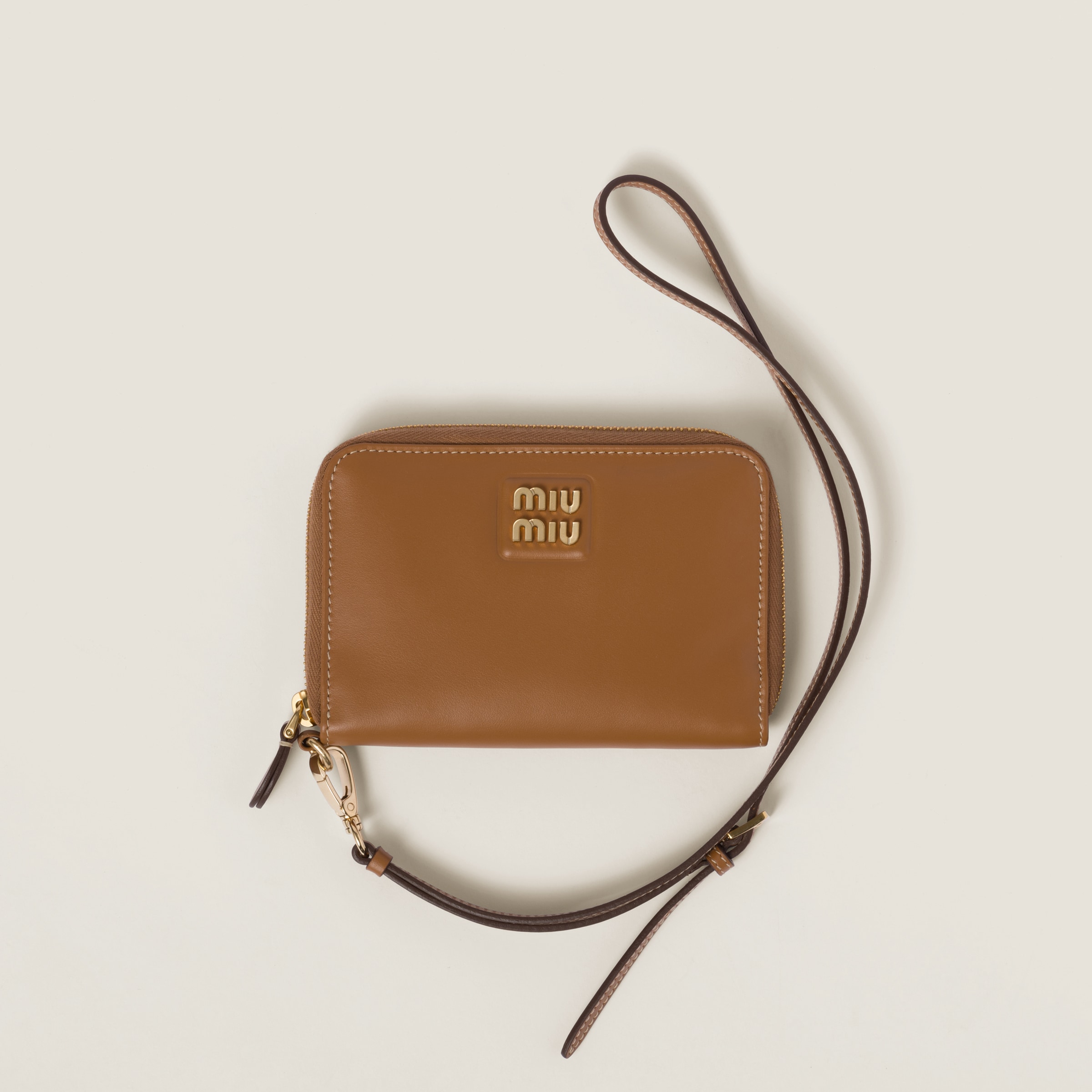 Miu Miu Leather Passport Holder In Caramel