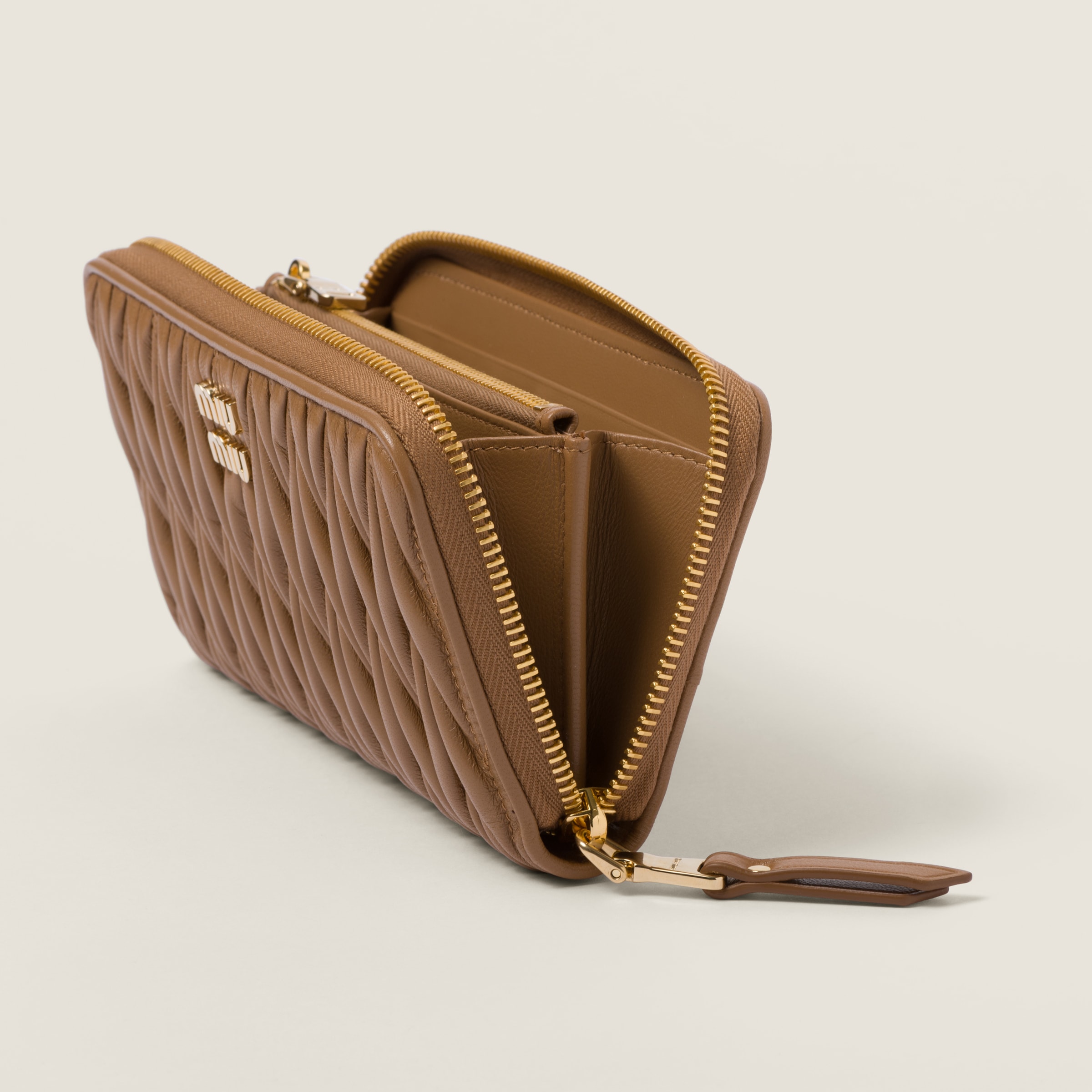 Caramel Large Matelassé Nappa Leather Wallet | Miu Miu