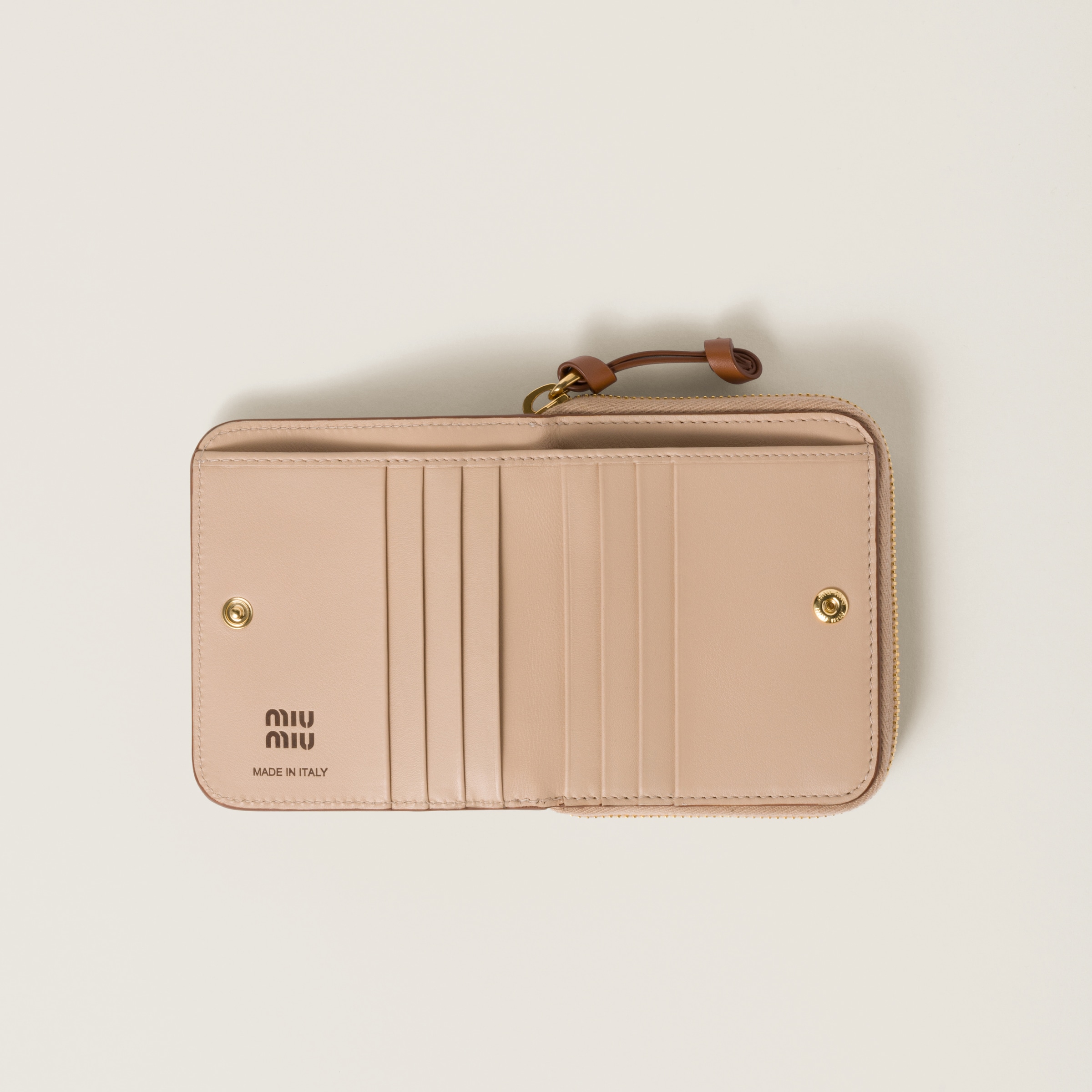 Cord/cognac Small Leather Wallet | Miu Miu