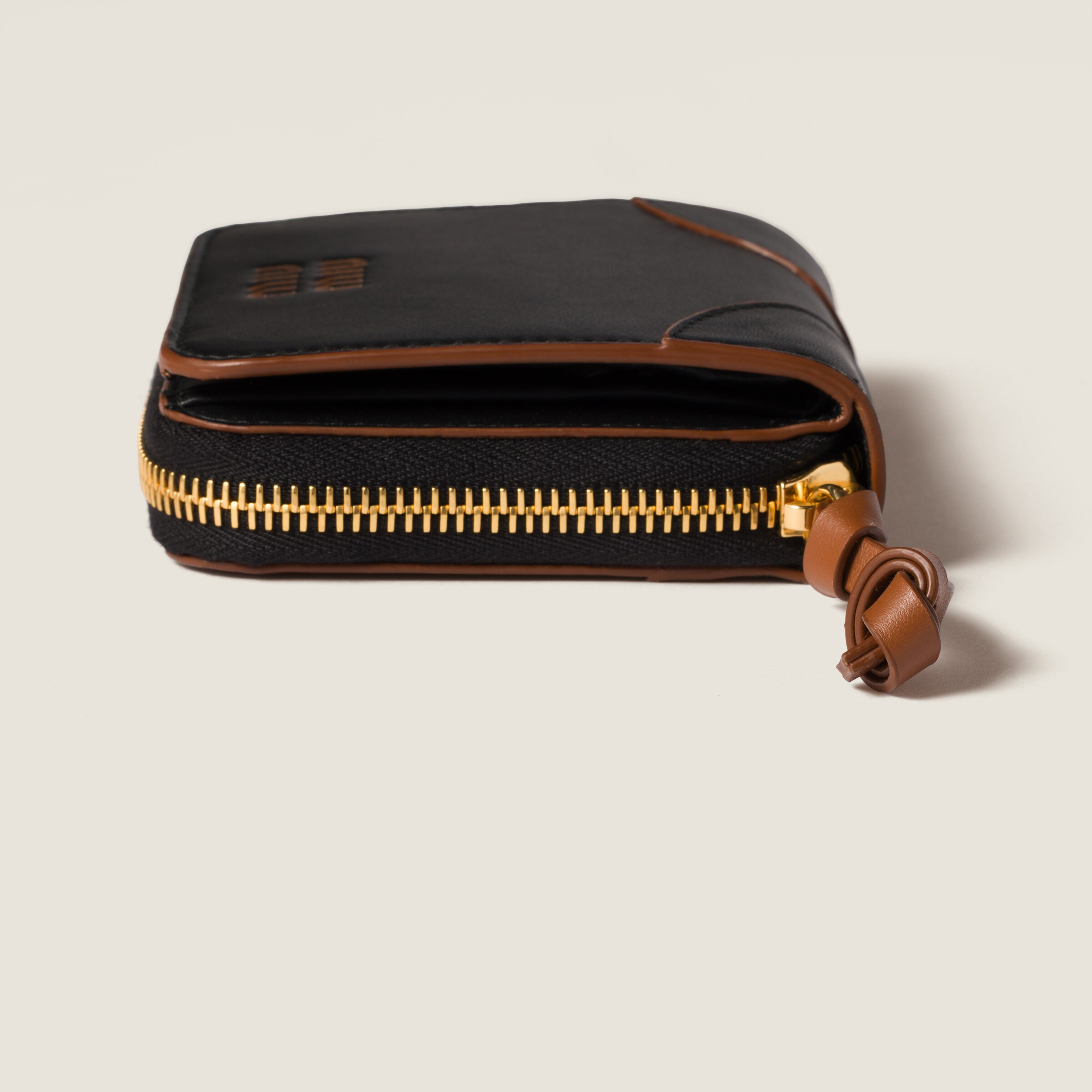 Black/cognac Small Leather Wallet | Miu Miu