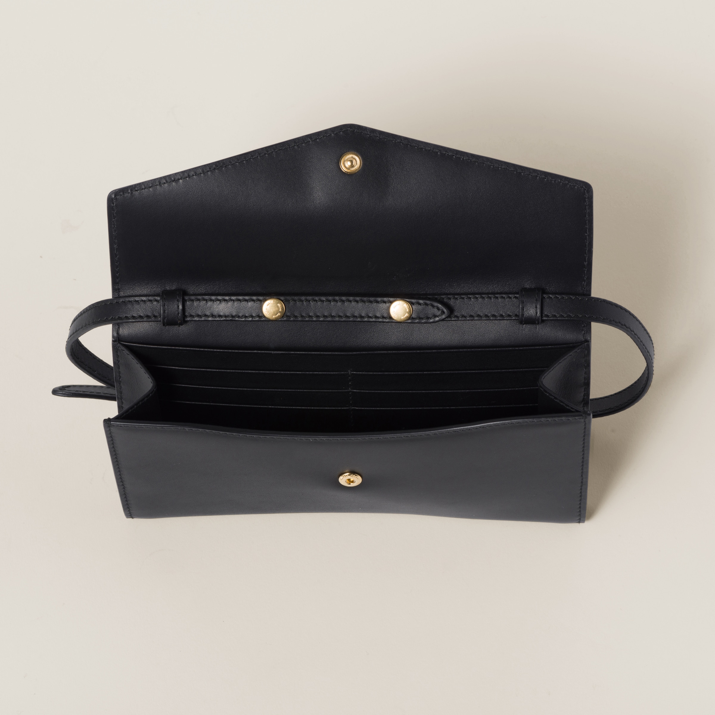 Shop Miumiu Leather Wallet With Leather And Cord Shoulder Strap In Black/baltic Blue