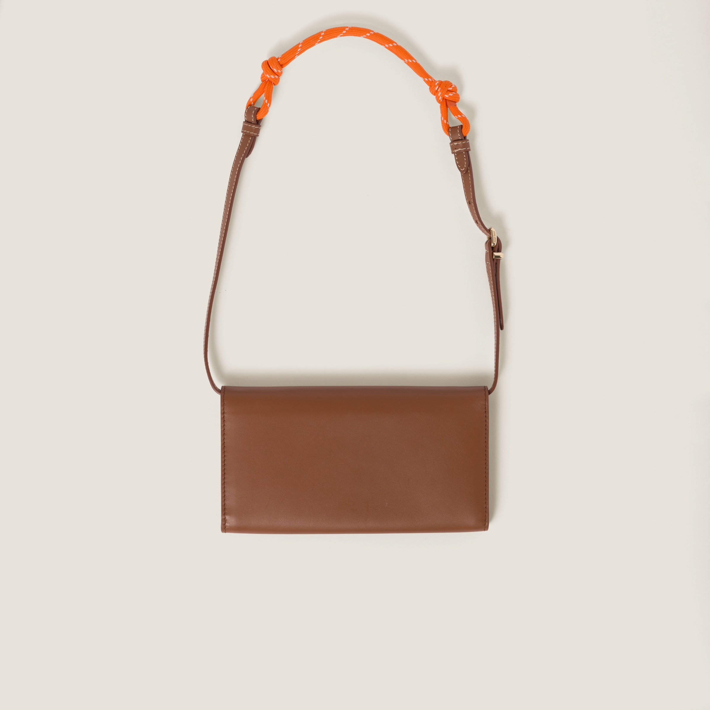 Shop Miumiu Leather Wallet With Leather And Cord Shoulder Strap In Cognac/orange