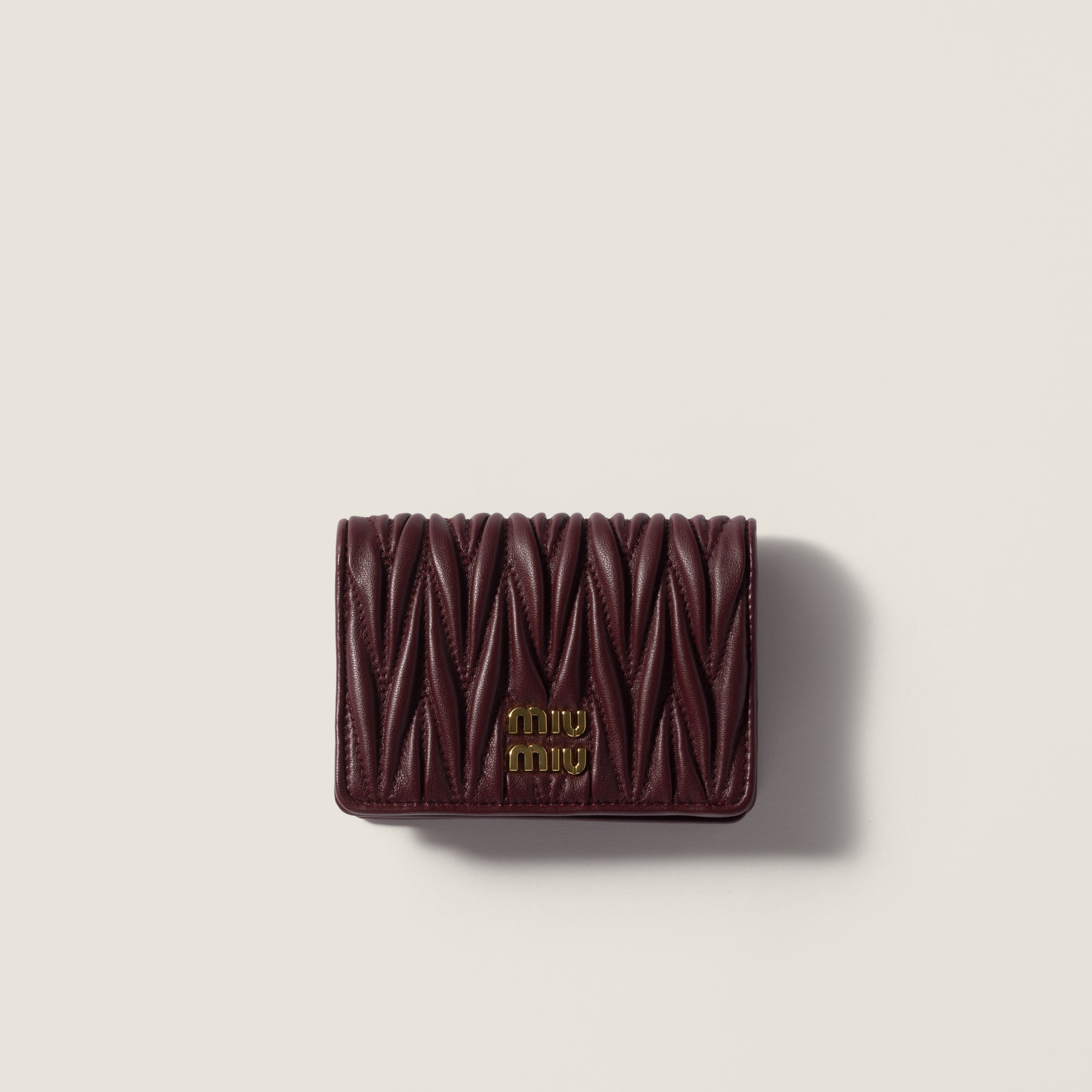 Burgundy Small Matelassé Nappa Leather Wallet | Miu Miu