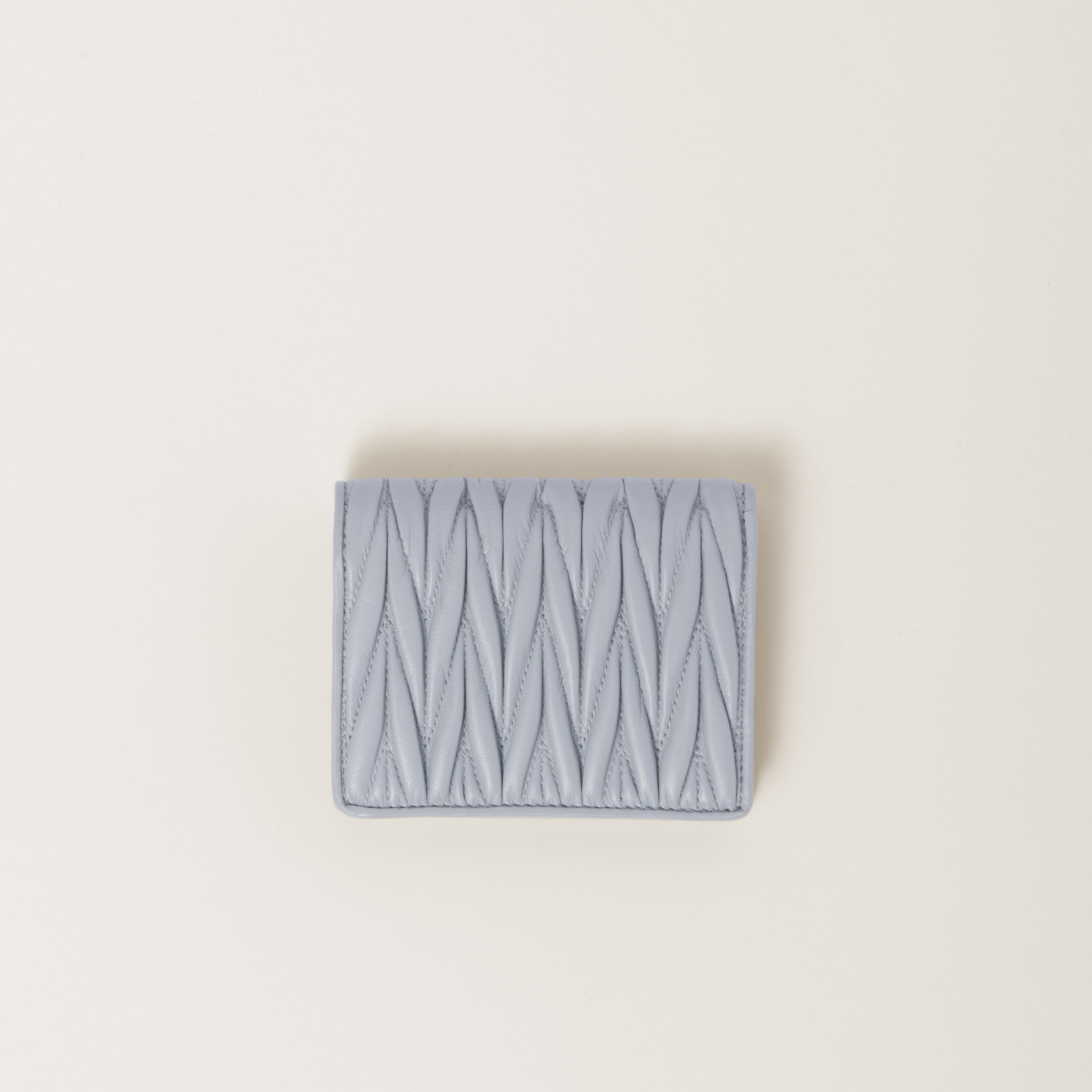 Pearl Gray Small Matelasse Nappa Leather Wallet Miu Miu