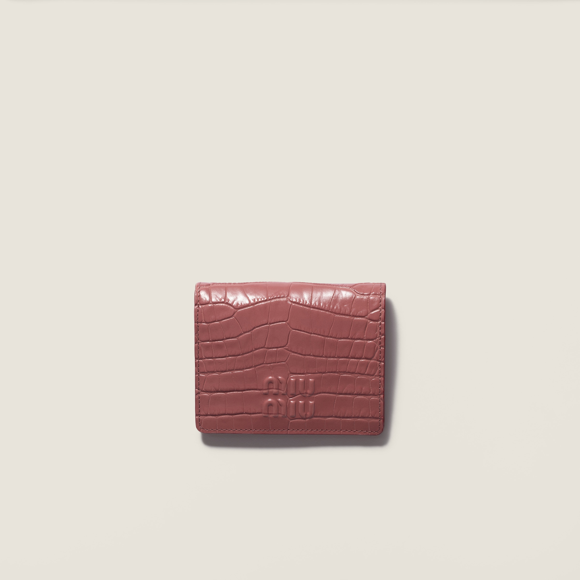 Small crocodile embossed calfskin wallet by Miu Miu