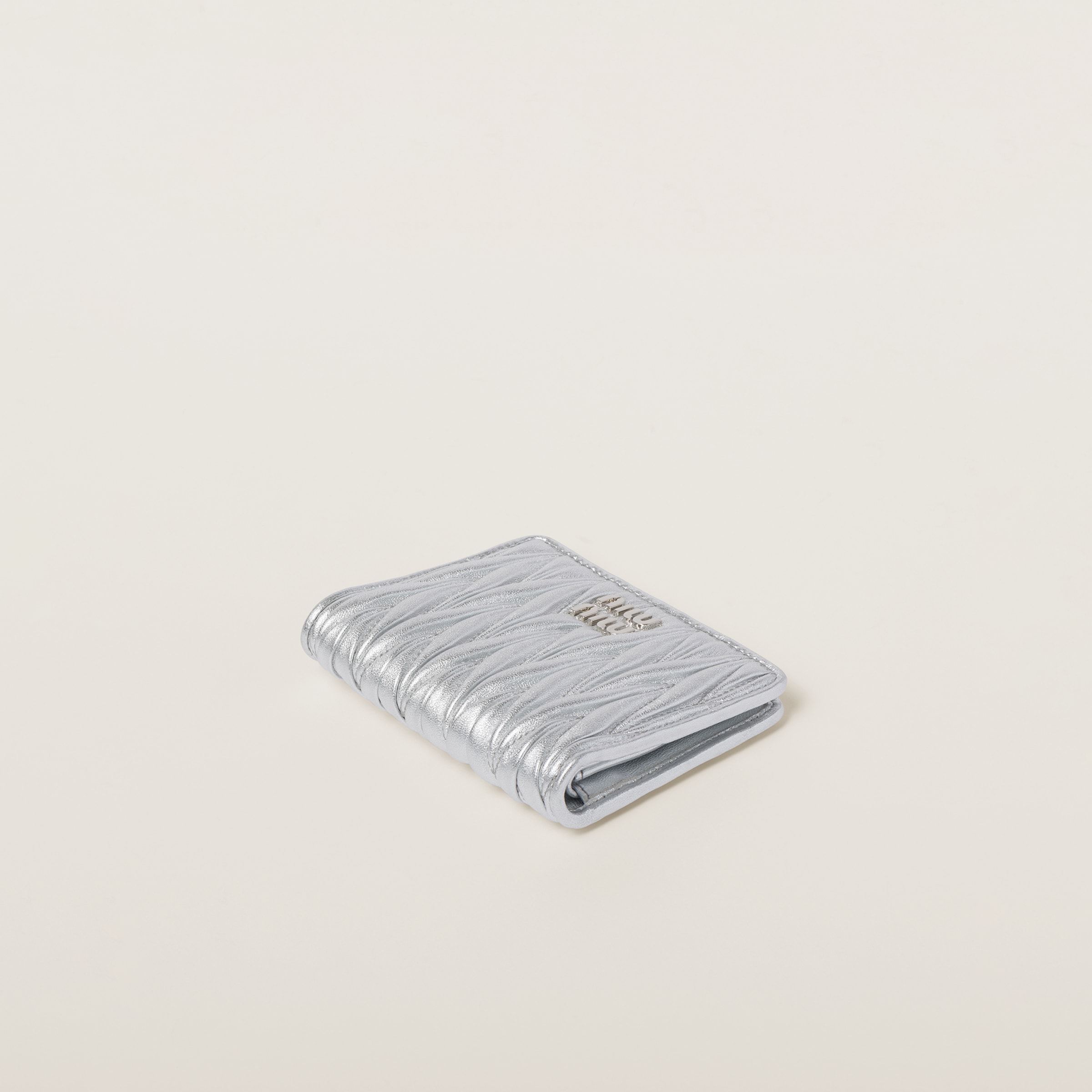 Silver Small Matelassé Nappa Leather Wallet | Miu Miu