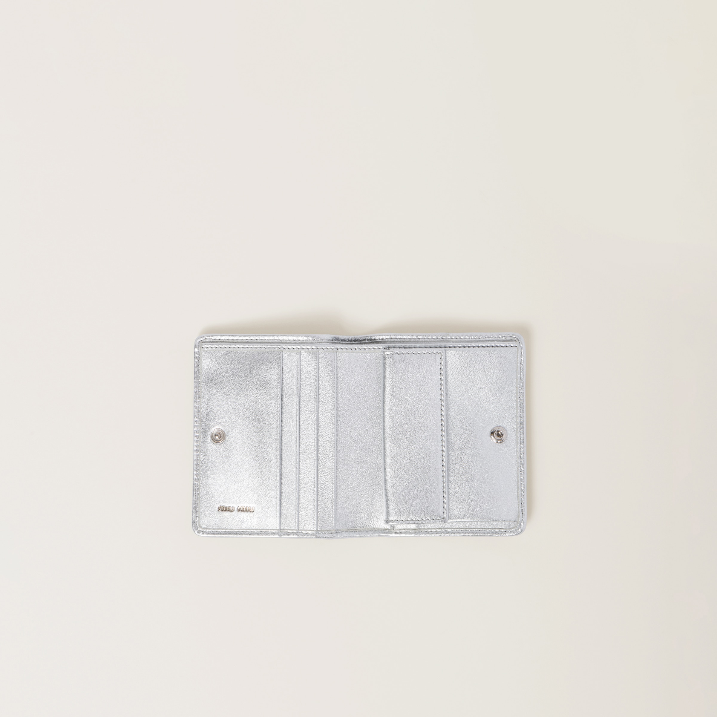 Silver Small Matelassé Nappa Leather Wallet | Miu Miu