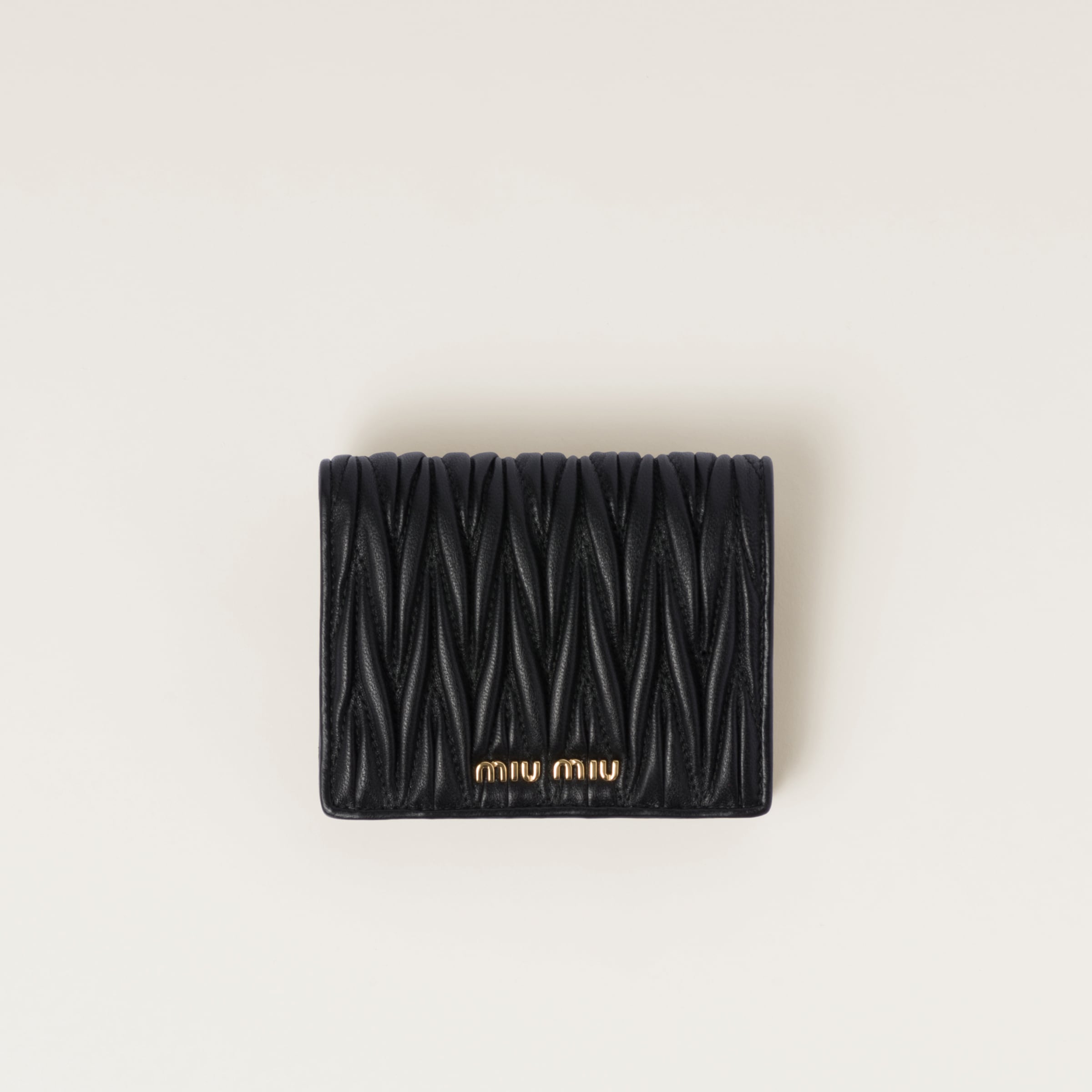 Small matelassé nappa leather wallet Black | Miu Miu