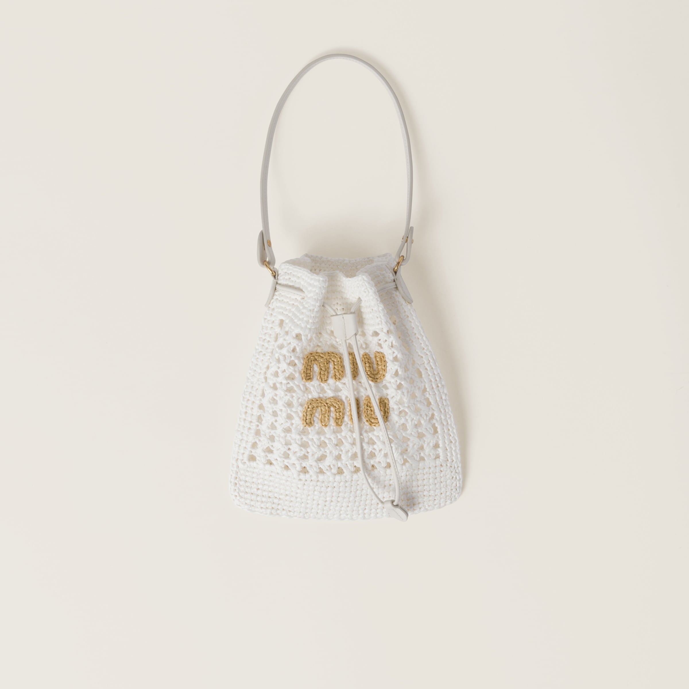 Miumiu Woven Fabric Mini-bag In White/beige