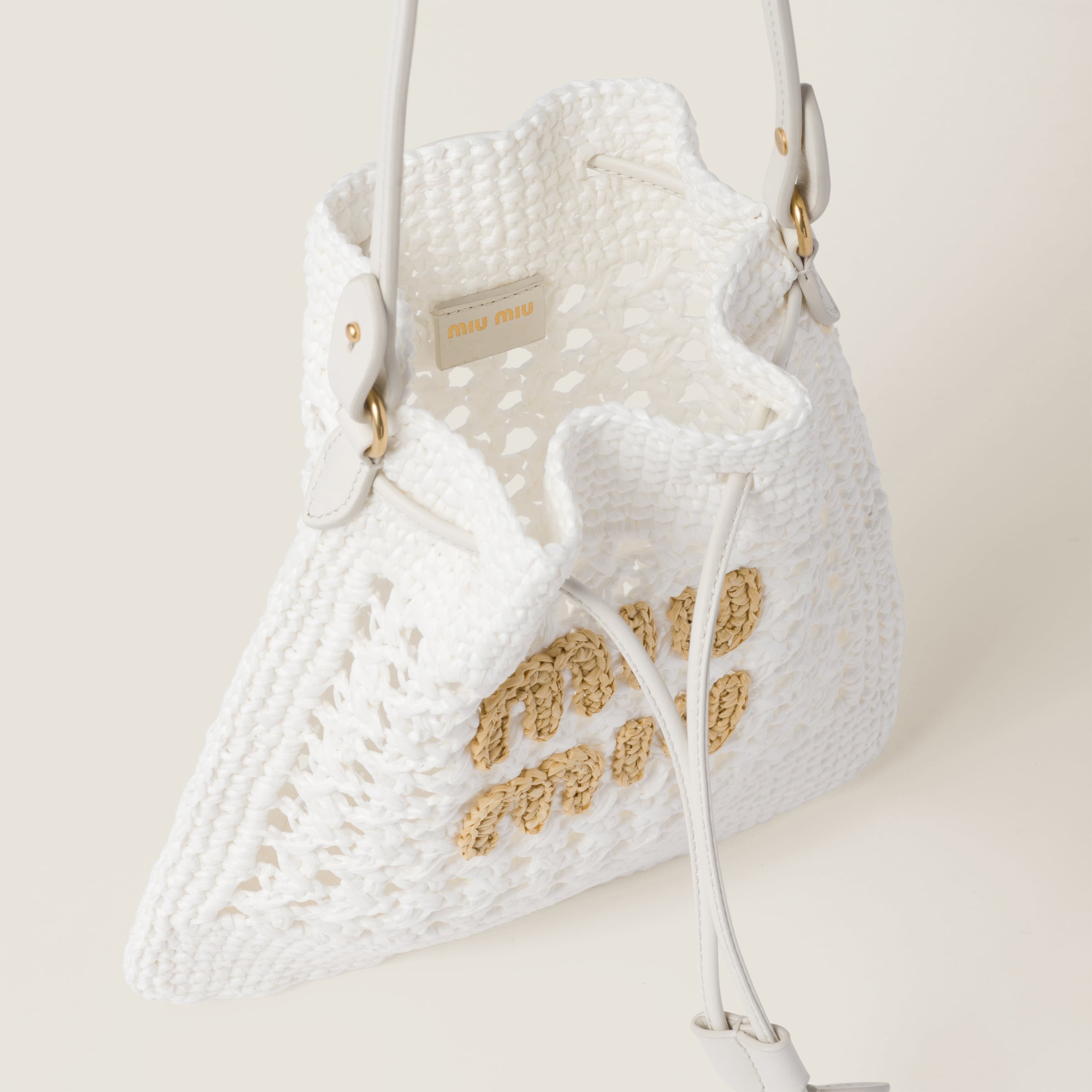 Shop Miumiu Woven Fabric Mini-bag In White/beige