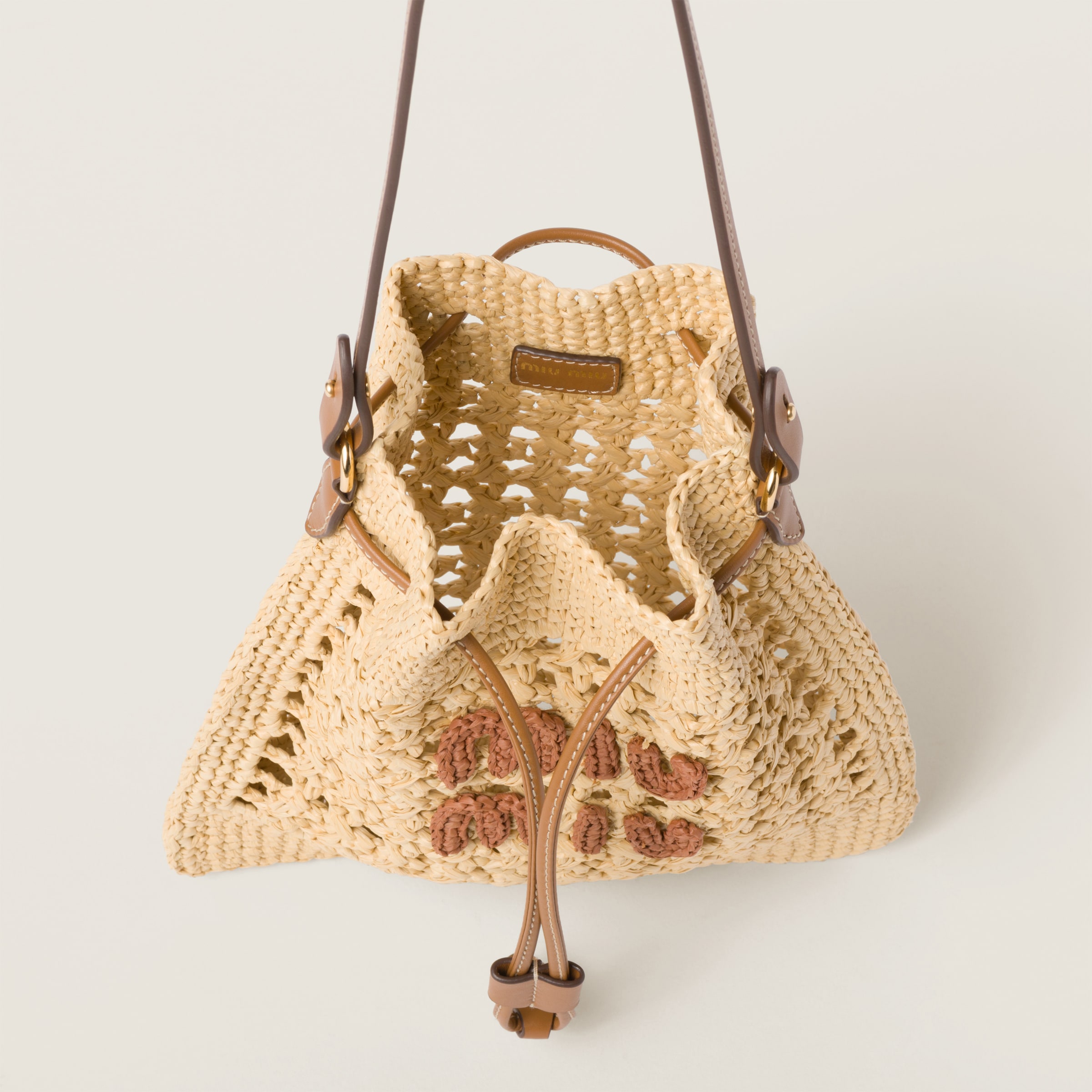 Shop Miumiu Woven Fabric Mini-bag In Beige/cognac