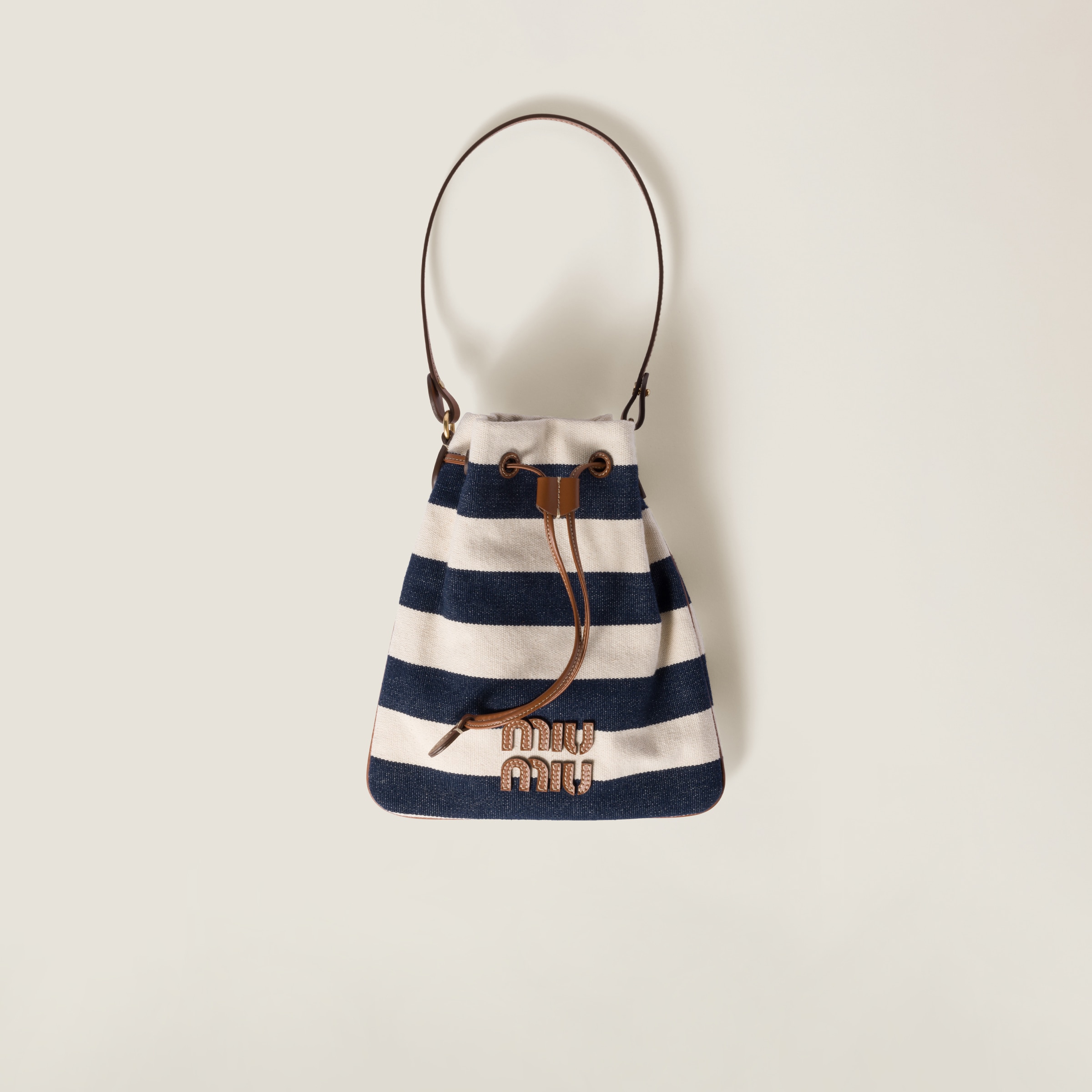 Blue/beige Striped Fabric Drawstring Pouch | Miu Miu