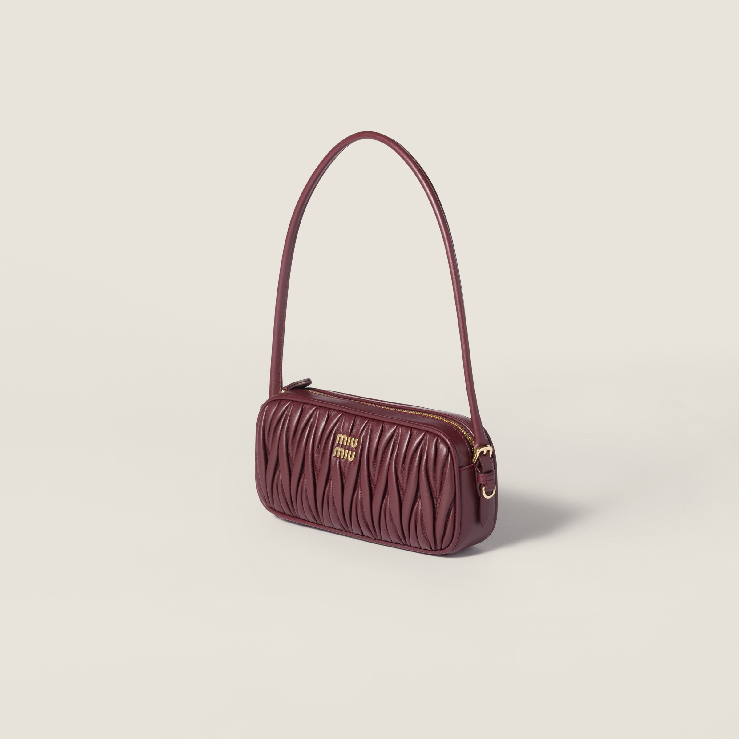 Burgundy Matelassé Nappa Leather Pouch | Miu Miu