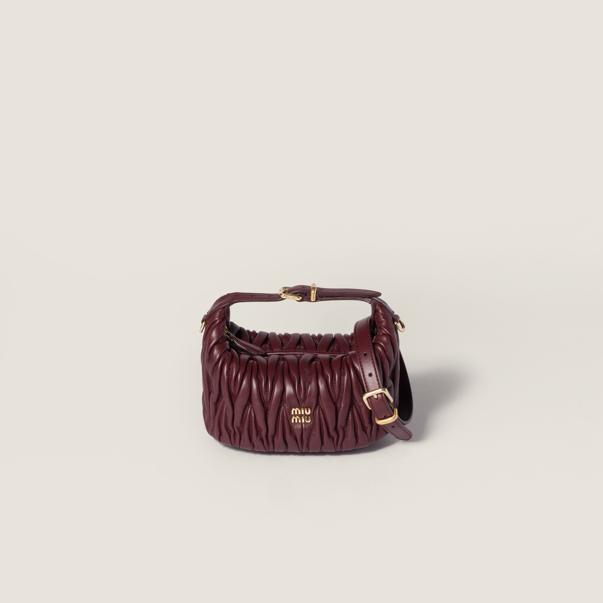 Miu Miu Matelassé Nappa Leather Pouch In Burgundy