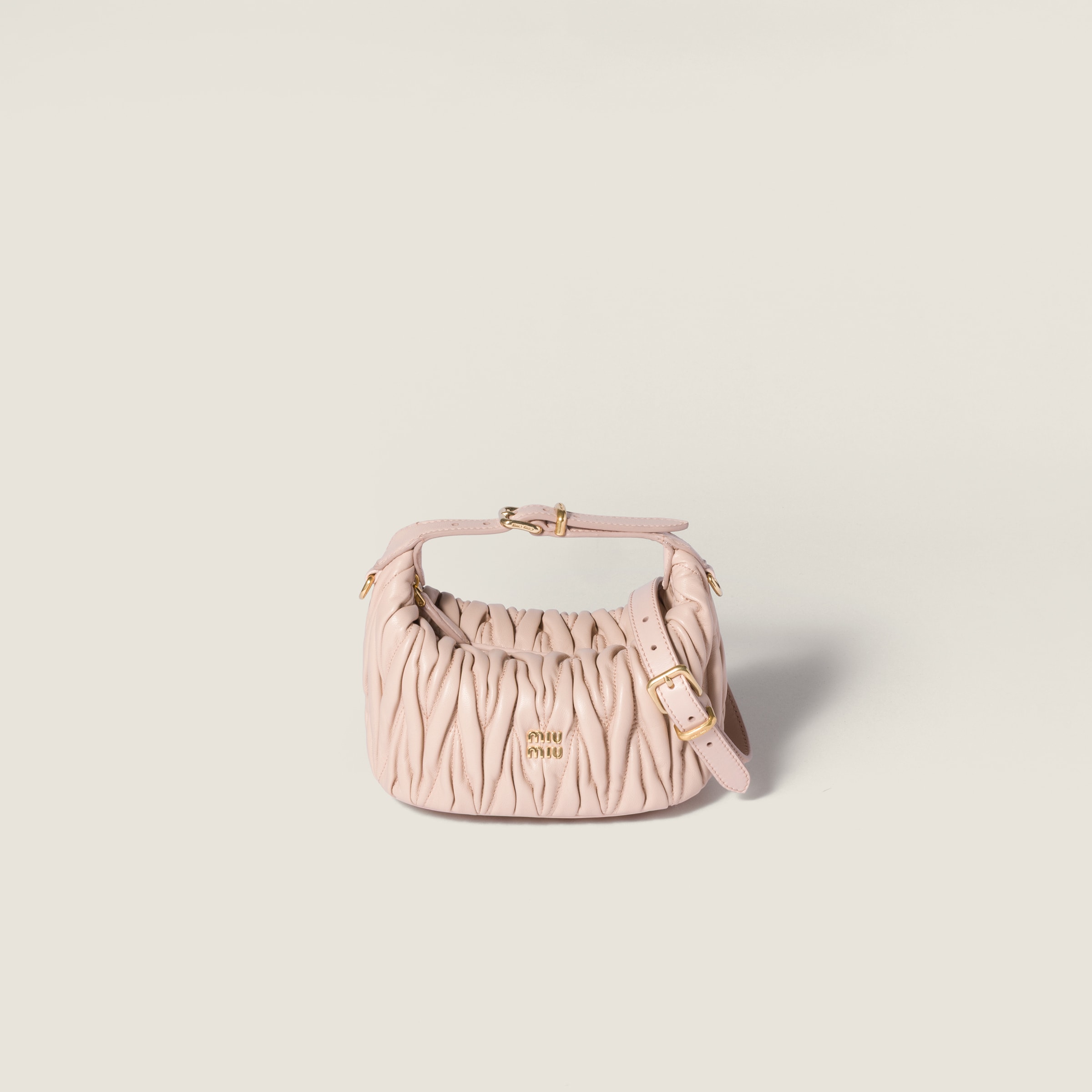 【関税&送料込】Miu Miu Powder Pink Nappa Leather Wander Han Powder Pink Wander Matelassé Nappa Leather Hobo Bag | Miu Miu