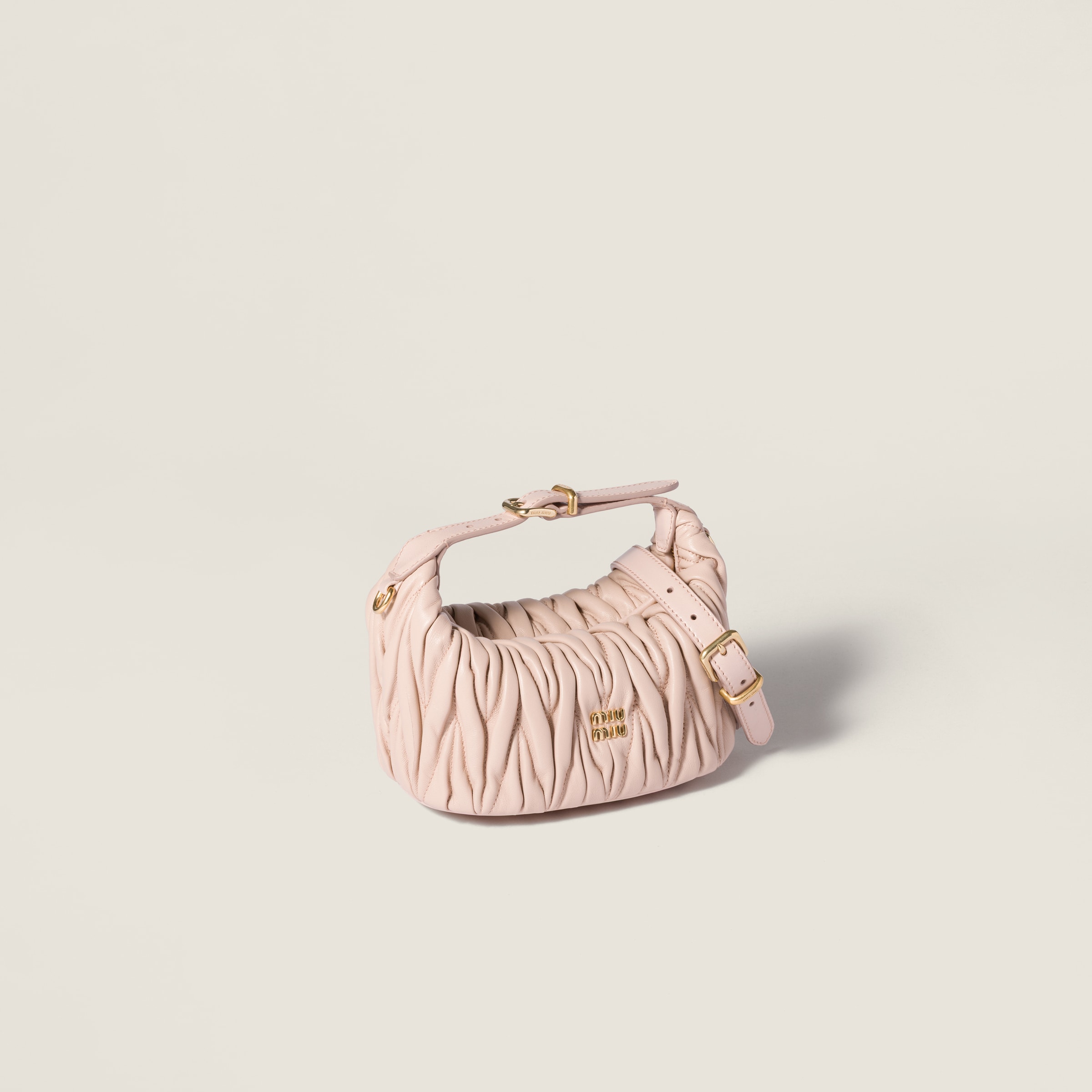 Powder Pink Matelassé Nappa Leather Pouch | Miu Miu