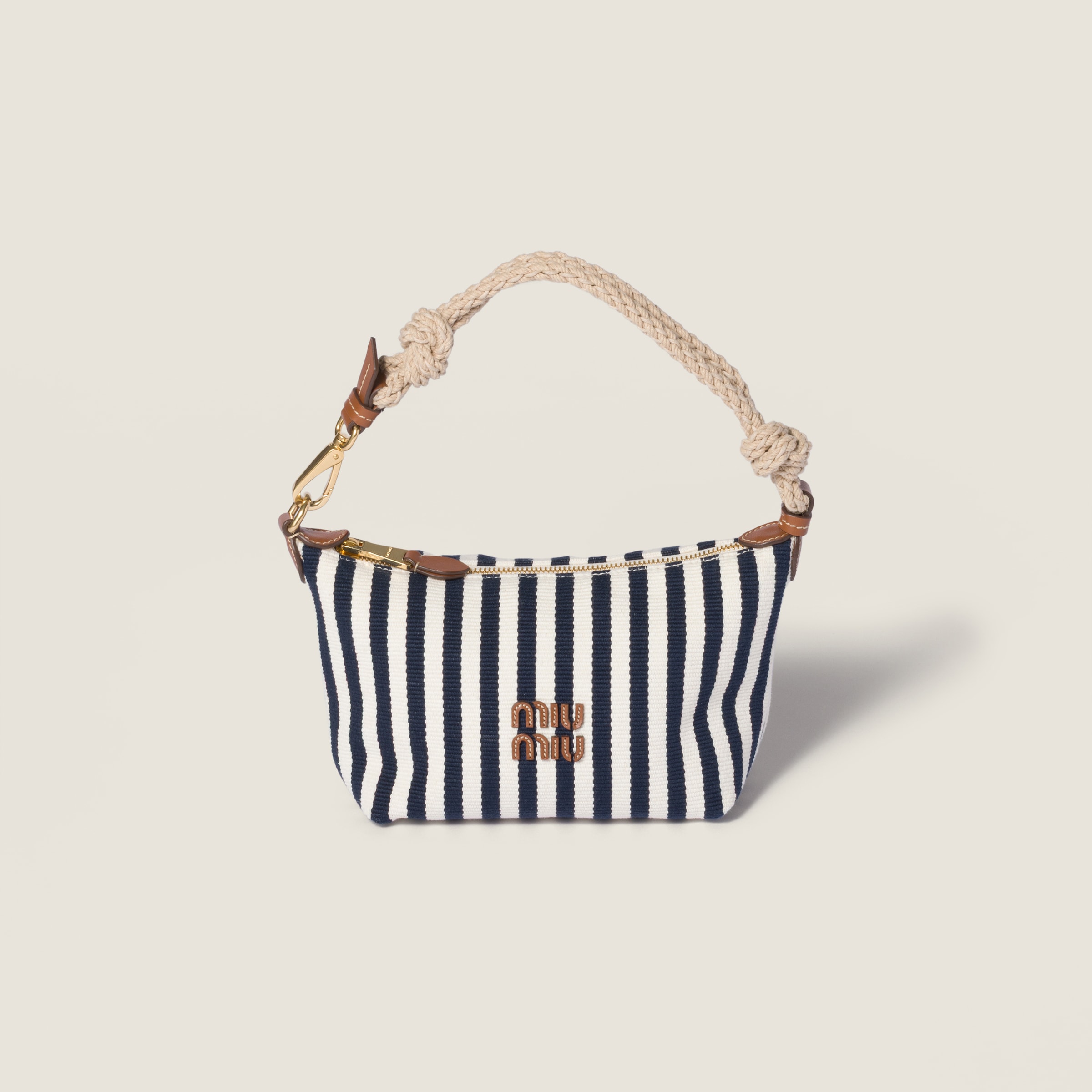 miu❤️miaページ Blue/cognac Cotton And Leather Pouch | Miu Miu