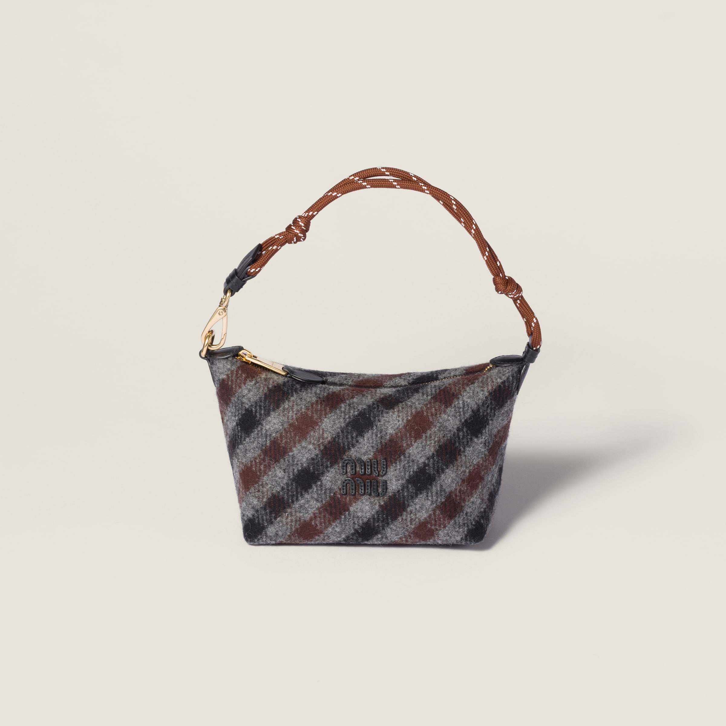 Beige/baltic Blue Jacquard Fabric Pouch With Logo | Miu Miu