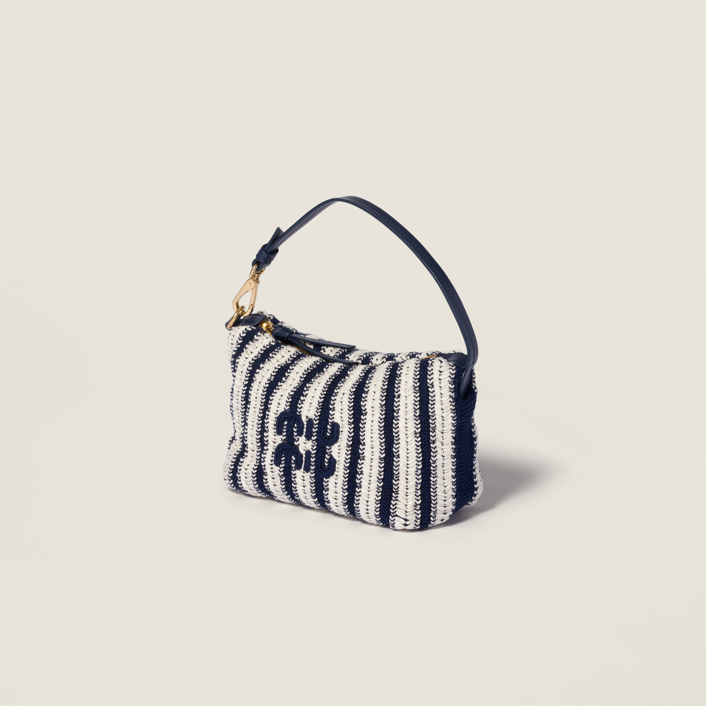 Blue/chalk White Crochet And Leather Pouch | Miu Miu - Japan