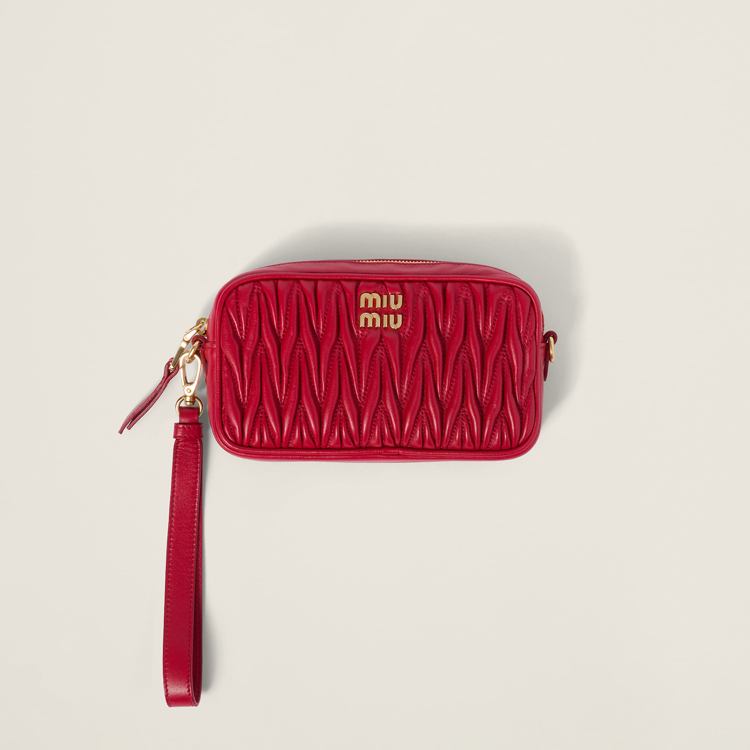 Miumiu Matelassé Nappa Leather Pouch In Red