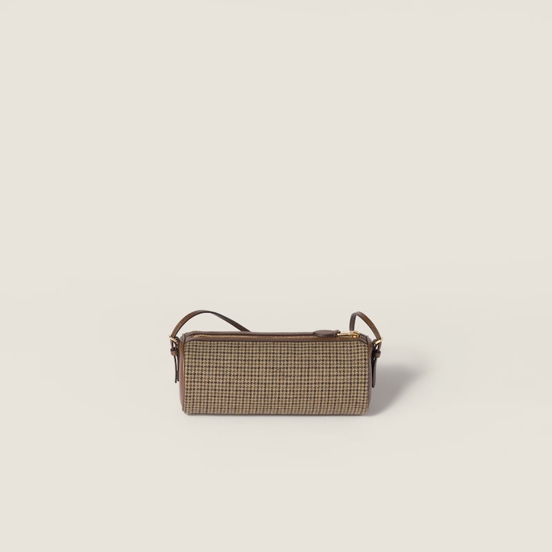 Houndstooth wool and leather pouch