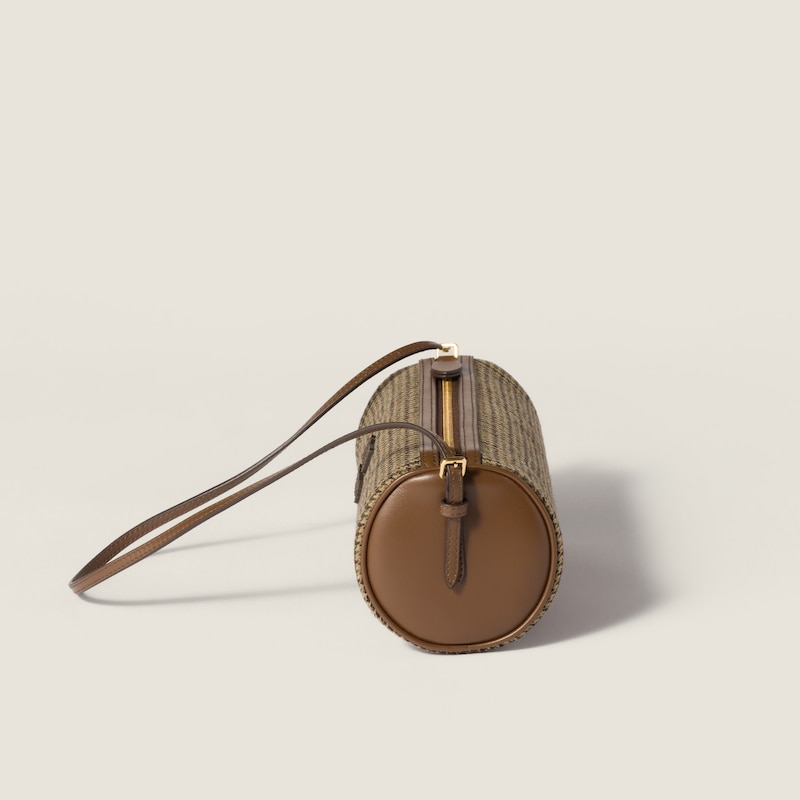 Houndstooth wool and leather pouch