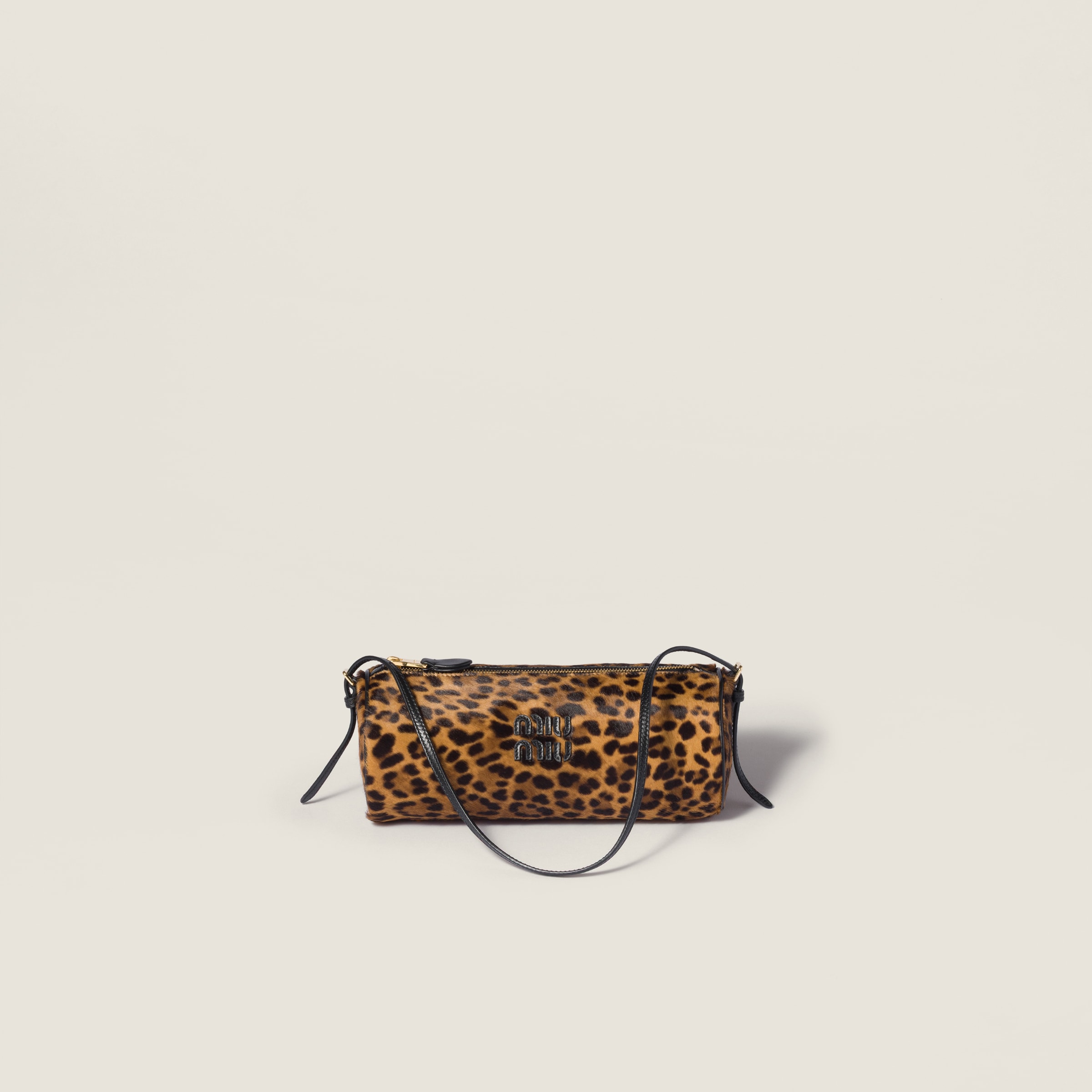 Miu Miu Printed Leather Pouch In Brown