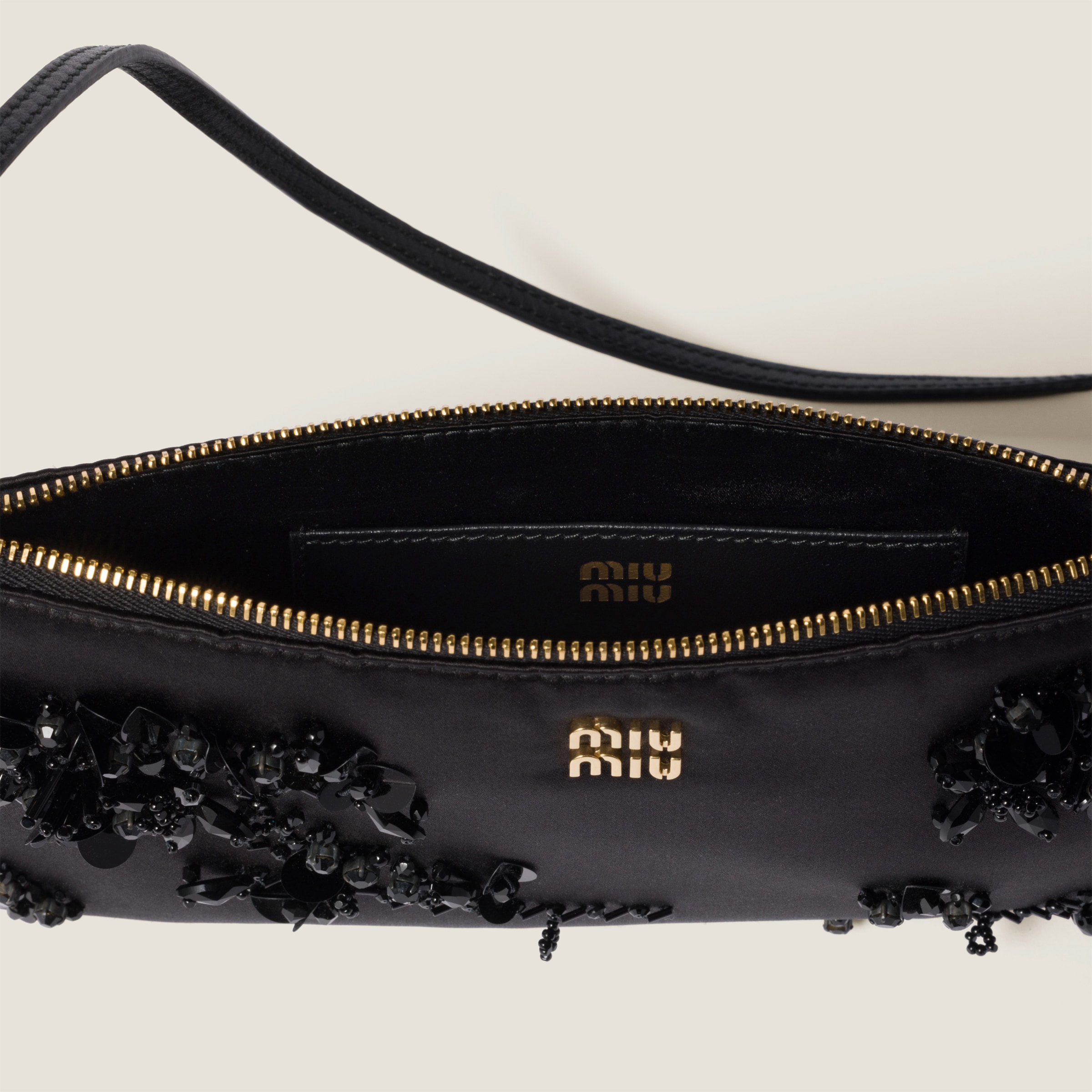 Black Duchesse Mini Pouch With Embroidery | Miu Miu