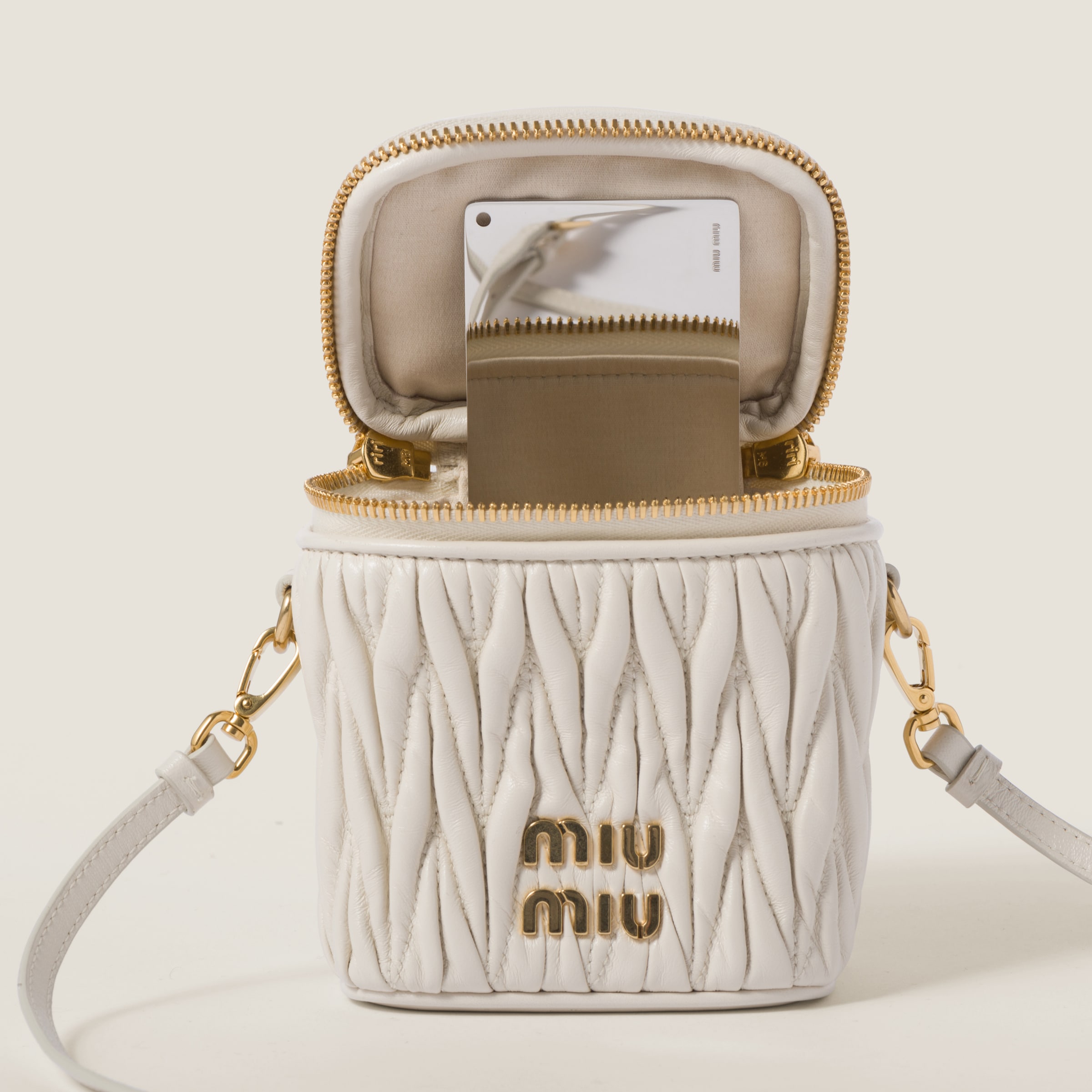 White Matelasse Nappa Leather Micro Bag Miu Miu