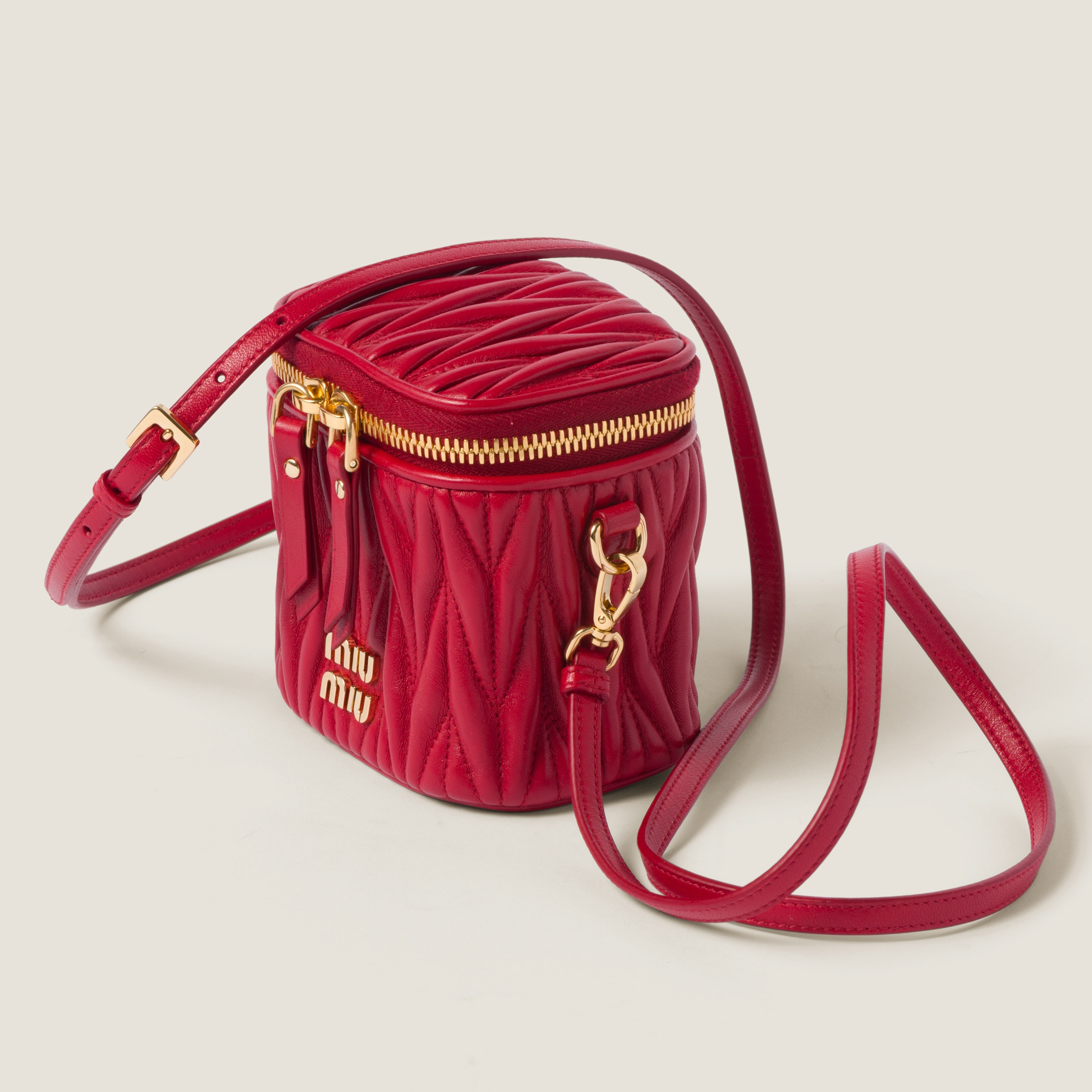 Shop Miumiu Matelassé Nappa Leather Micro Bag In Red