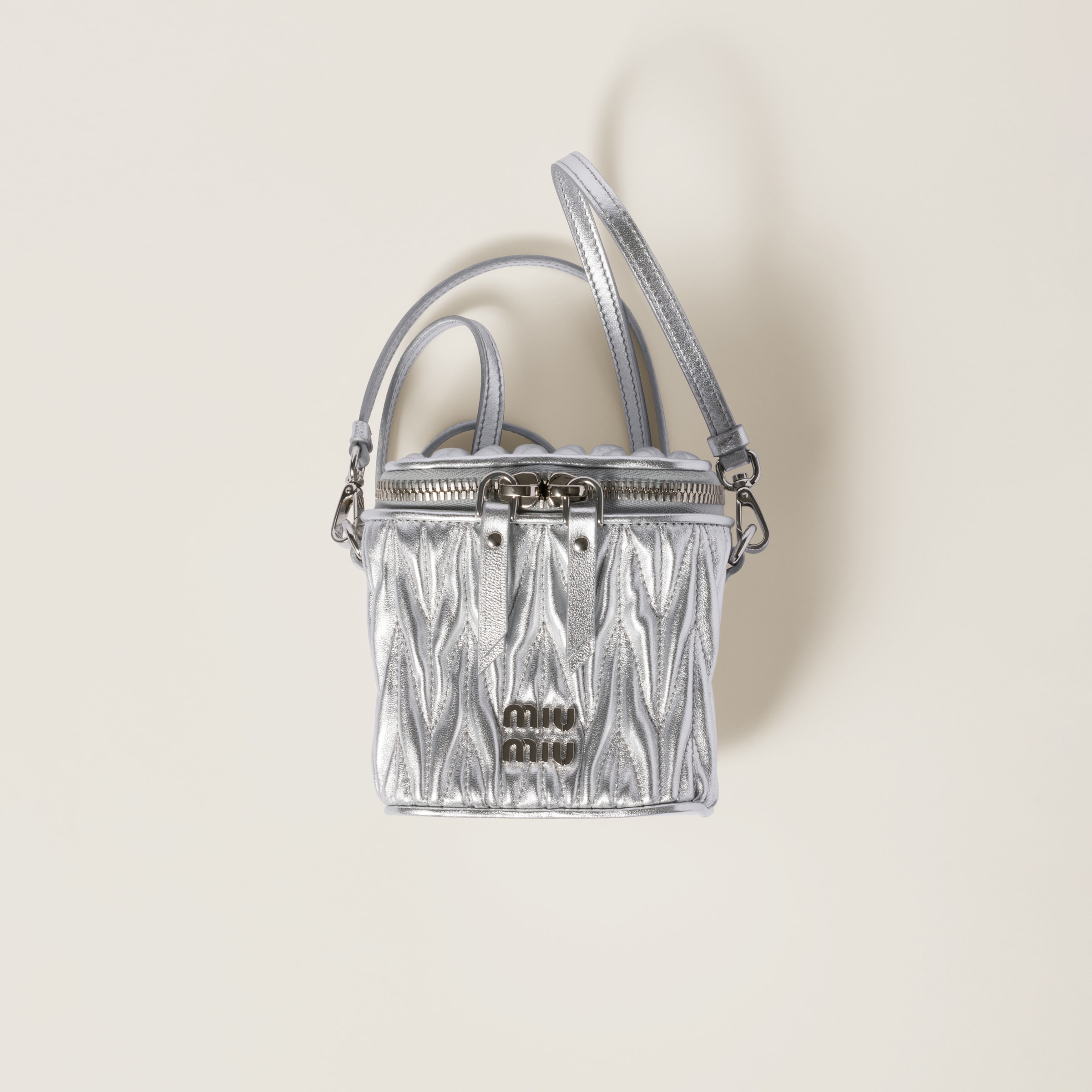 Silver Matelasse Nappa Leather Micro Bag Miu Miu