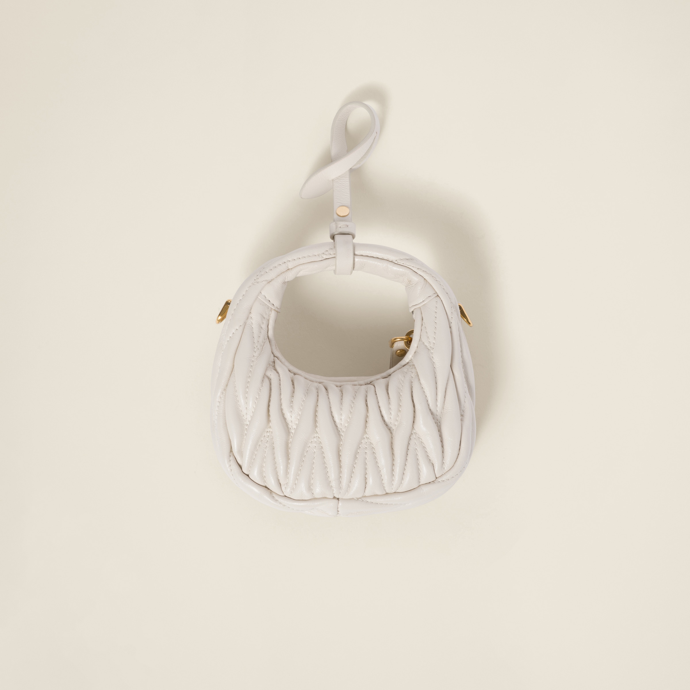 Miu Miu Wander Matelassé Nappa Leather Micro Hobo Bag In White