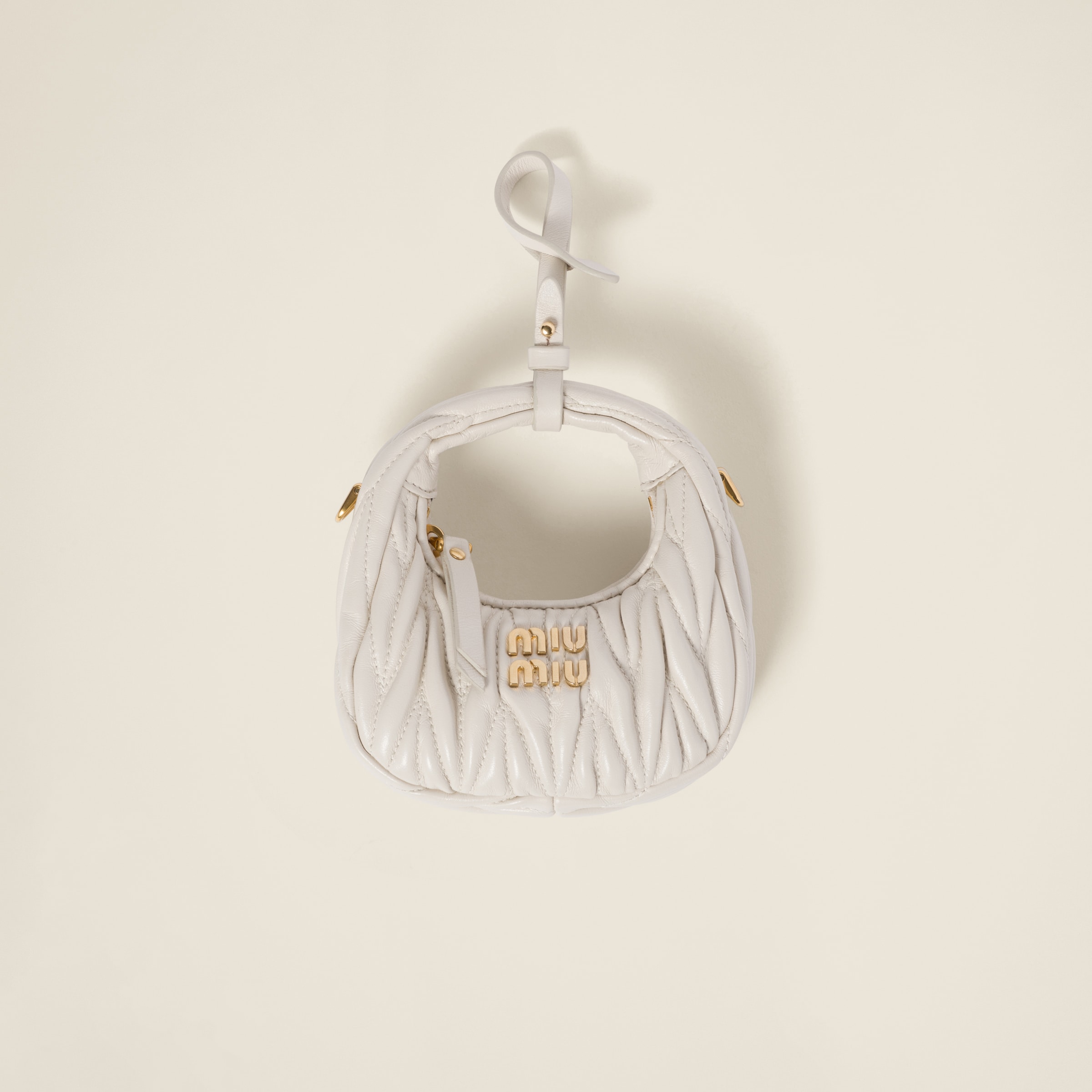 Miu Miu Wander Matelassé Nappa Leather Micro Hobo Bag In White