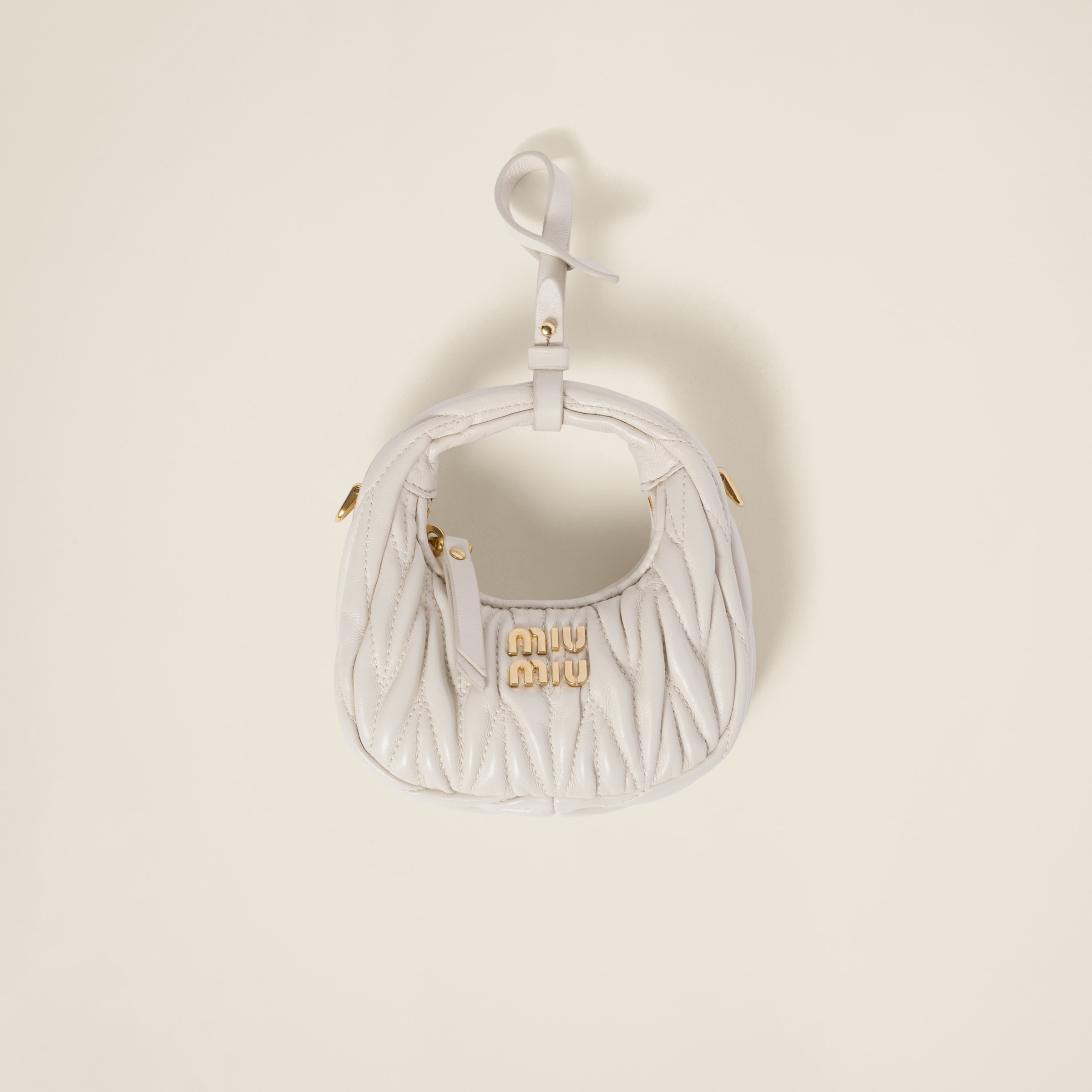 Miumiu Wander Matelassé Nappa Leather Micro Hobo Bag In White