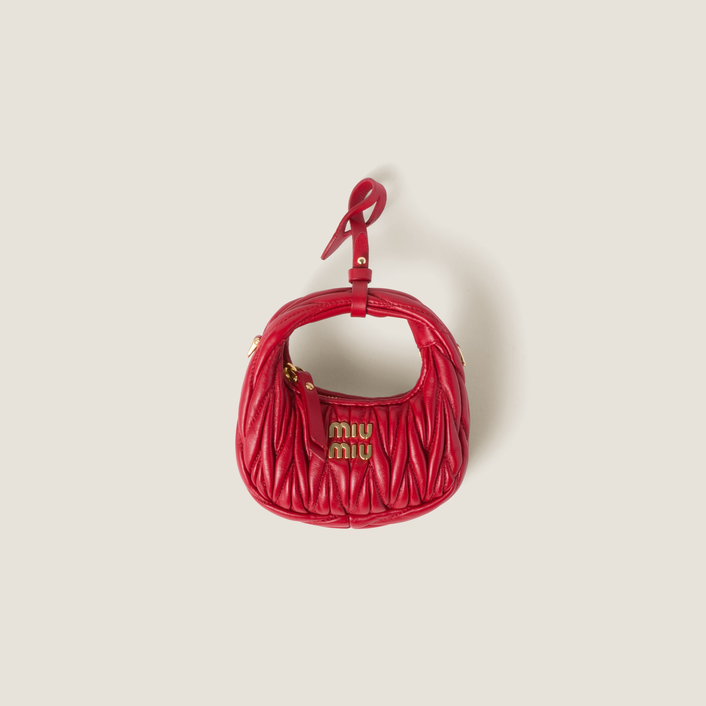 Miu Miu Wander Matelassé Nappa Leather Micro Hobo Bag In Red