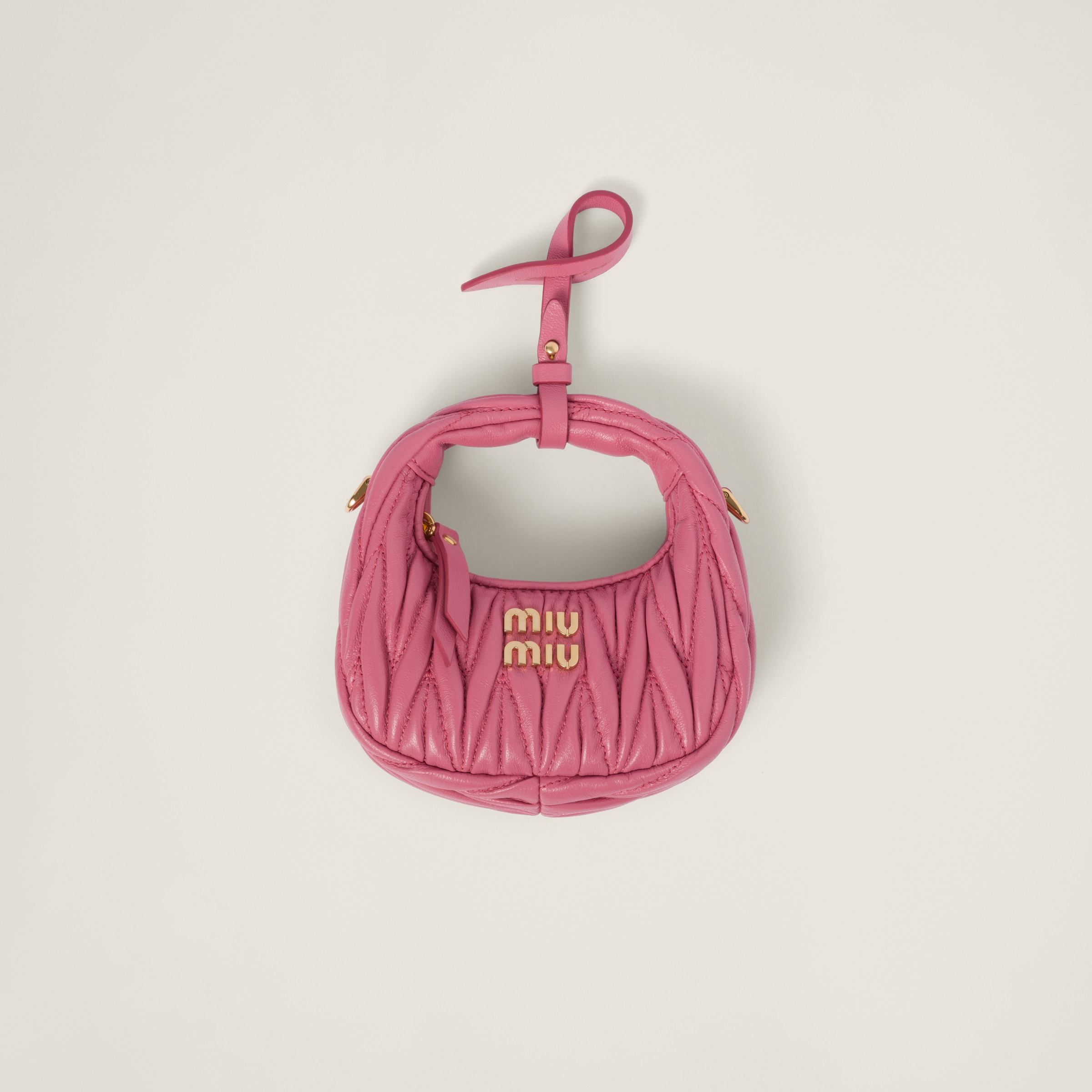 Miumiu Wander Matelassé Nappa Leather Micro Hobo Bag In Begonia Pink