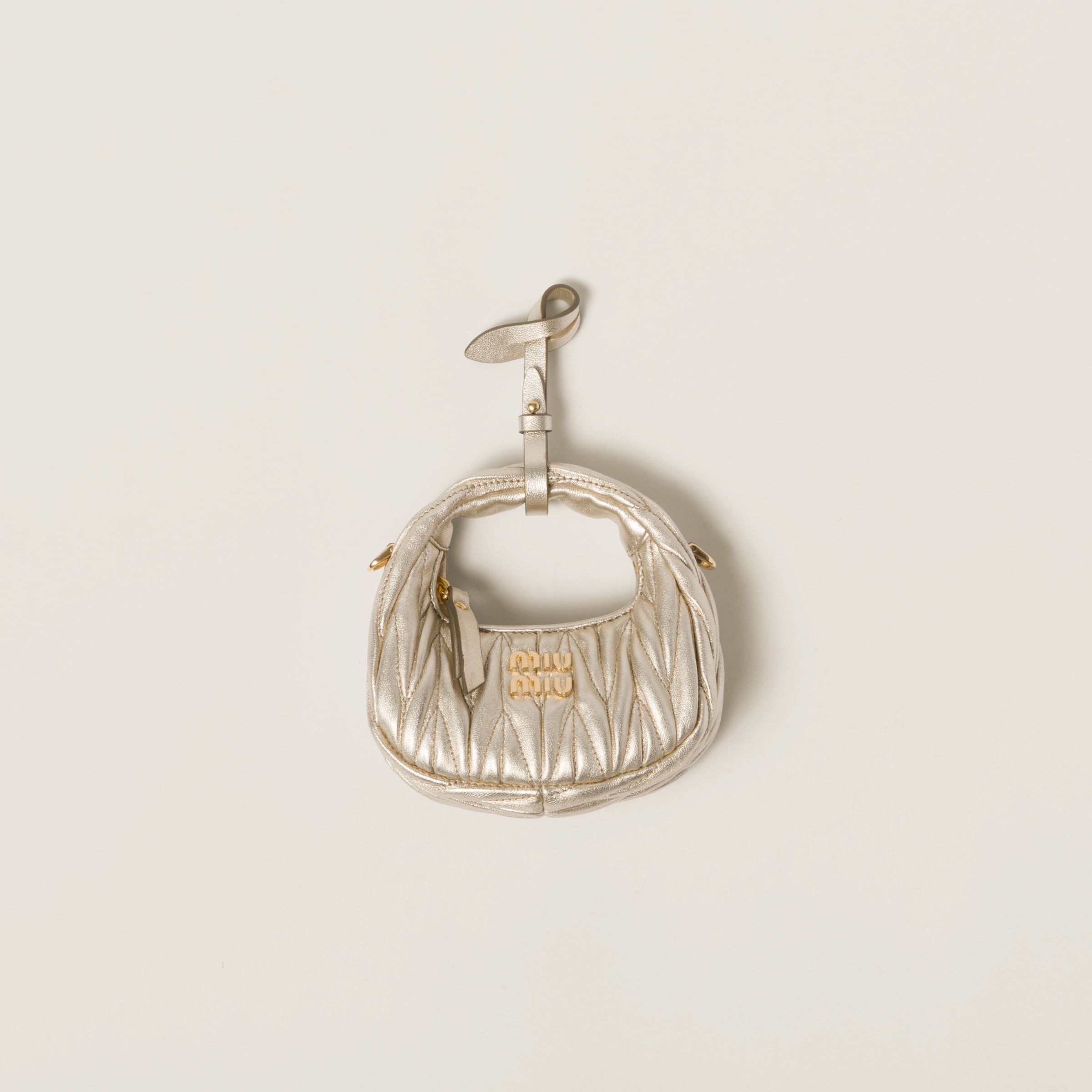 Miu Miu Wander Matelassé Nappa Leather Micro Hobo Bag In Pyrite