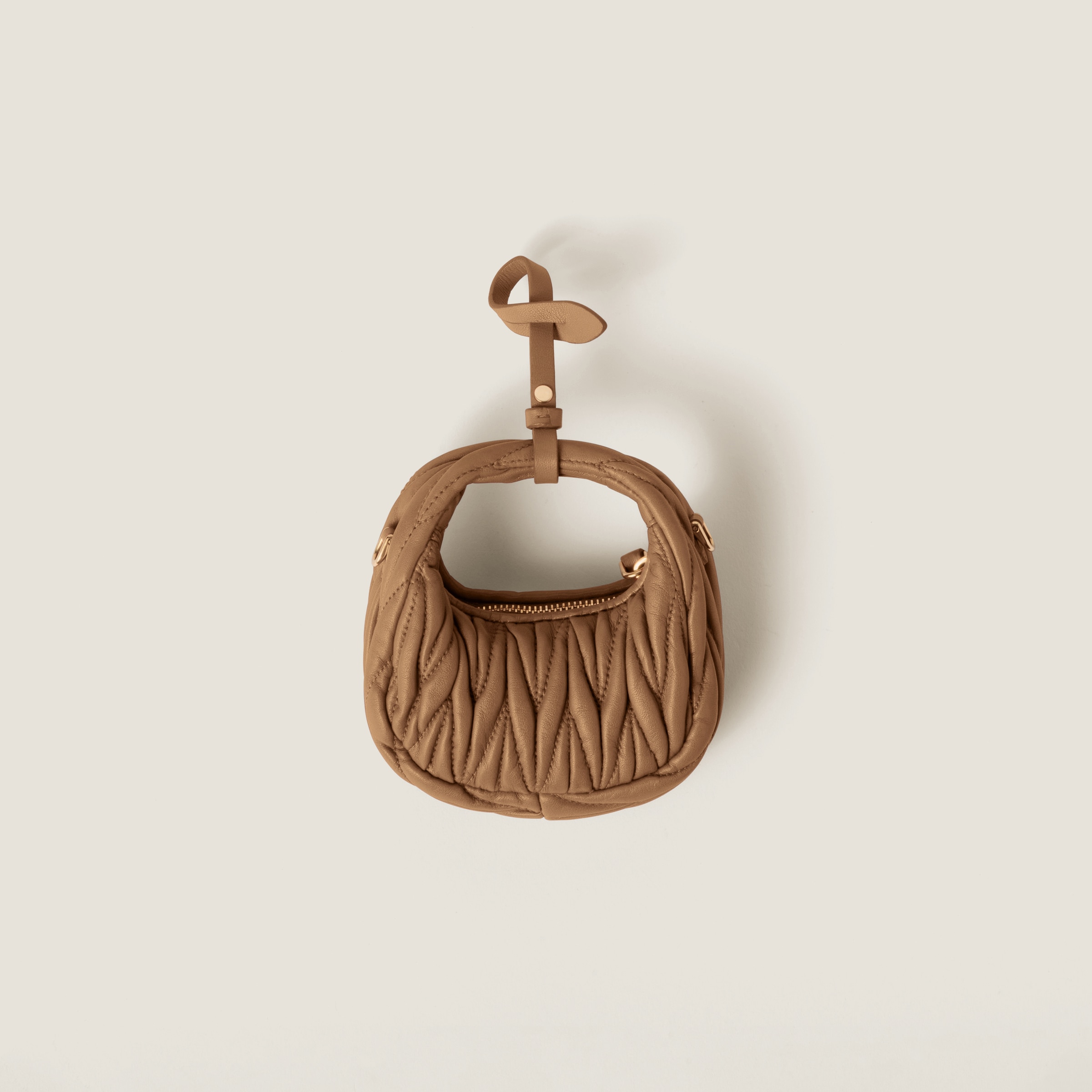 Miu Miu Wander Matelassé Nappa Leather Micro Hobo Bag In Caramel