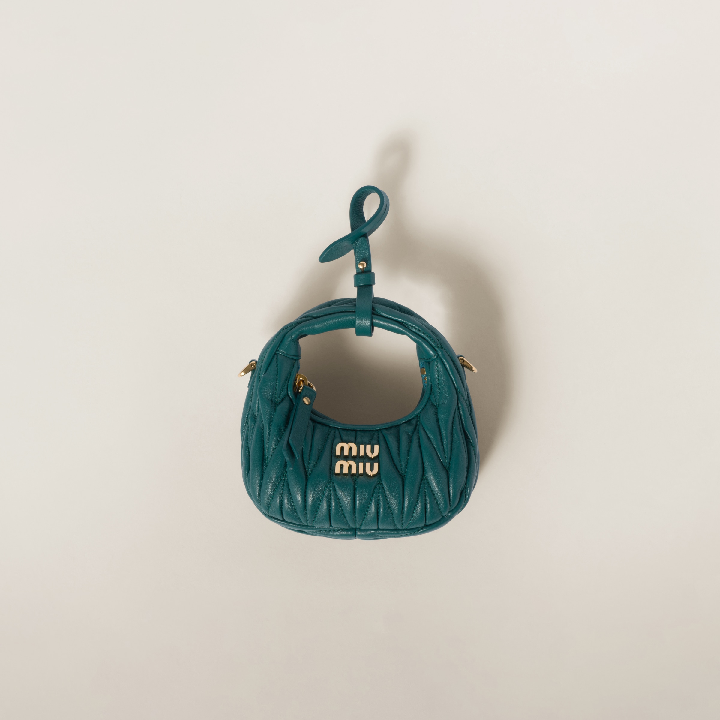 Miumiu Wander Matelassé Nappa Leather Micro Hobo Bag In Lagoon Blue