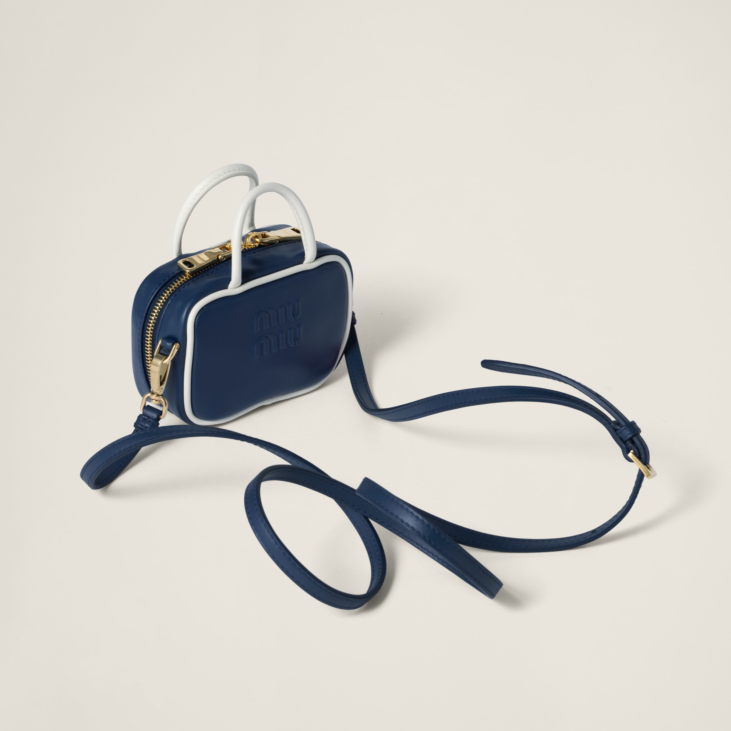 Bright Blue/white Beau Leather Micro-bag | Miu Miu