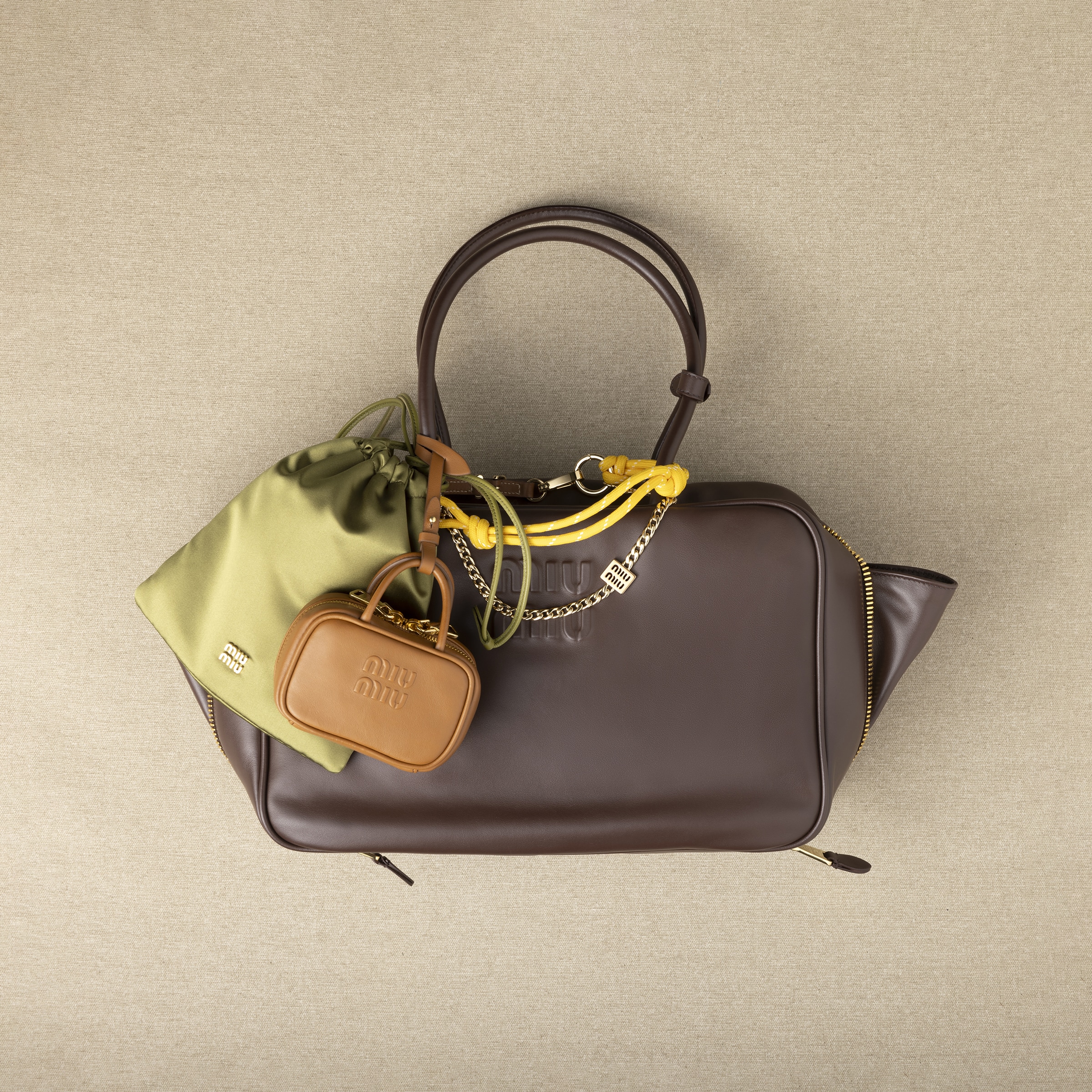 Cognac Beau Leather Micro Bag | Miu Miu