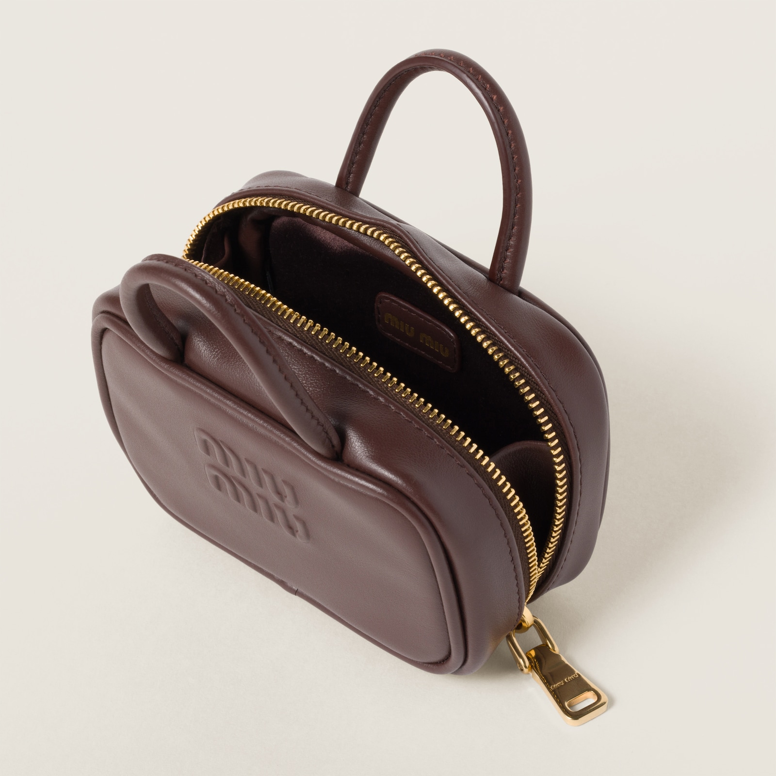 MIUMIU leather Trick logo key ring Key ring 5TL525 Brown x beige