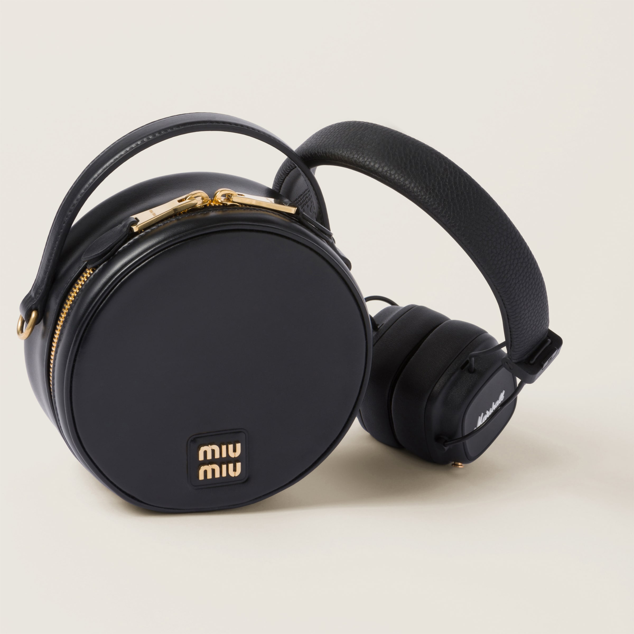 Black Marshall X Miu Miu Headphones With Leather Case | Miu Miu