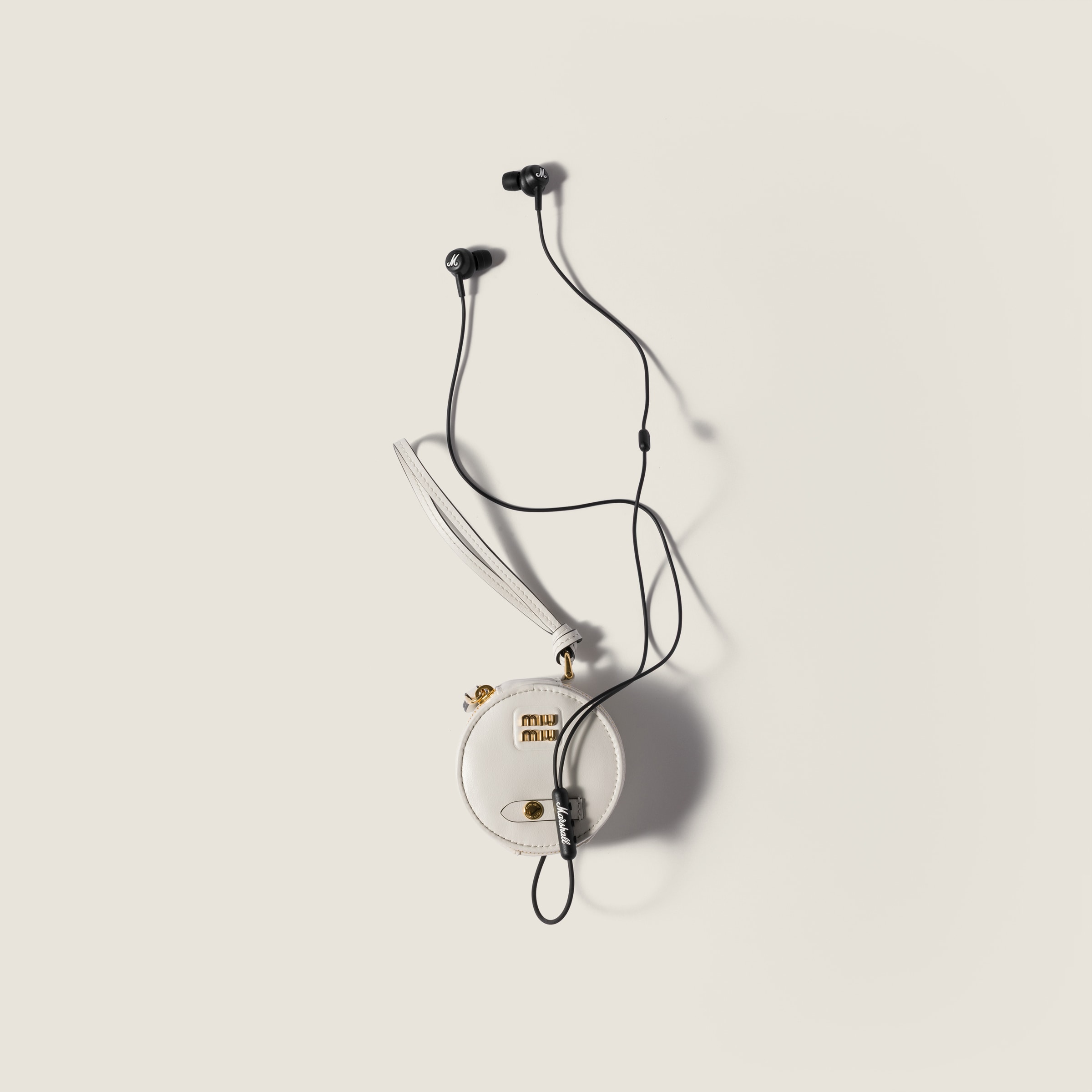 White Marshall X Miu Miu Earphones With Leather Case | Miu Miu