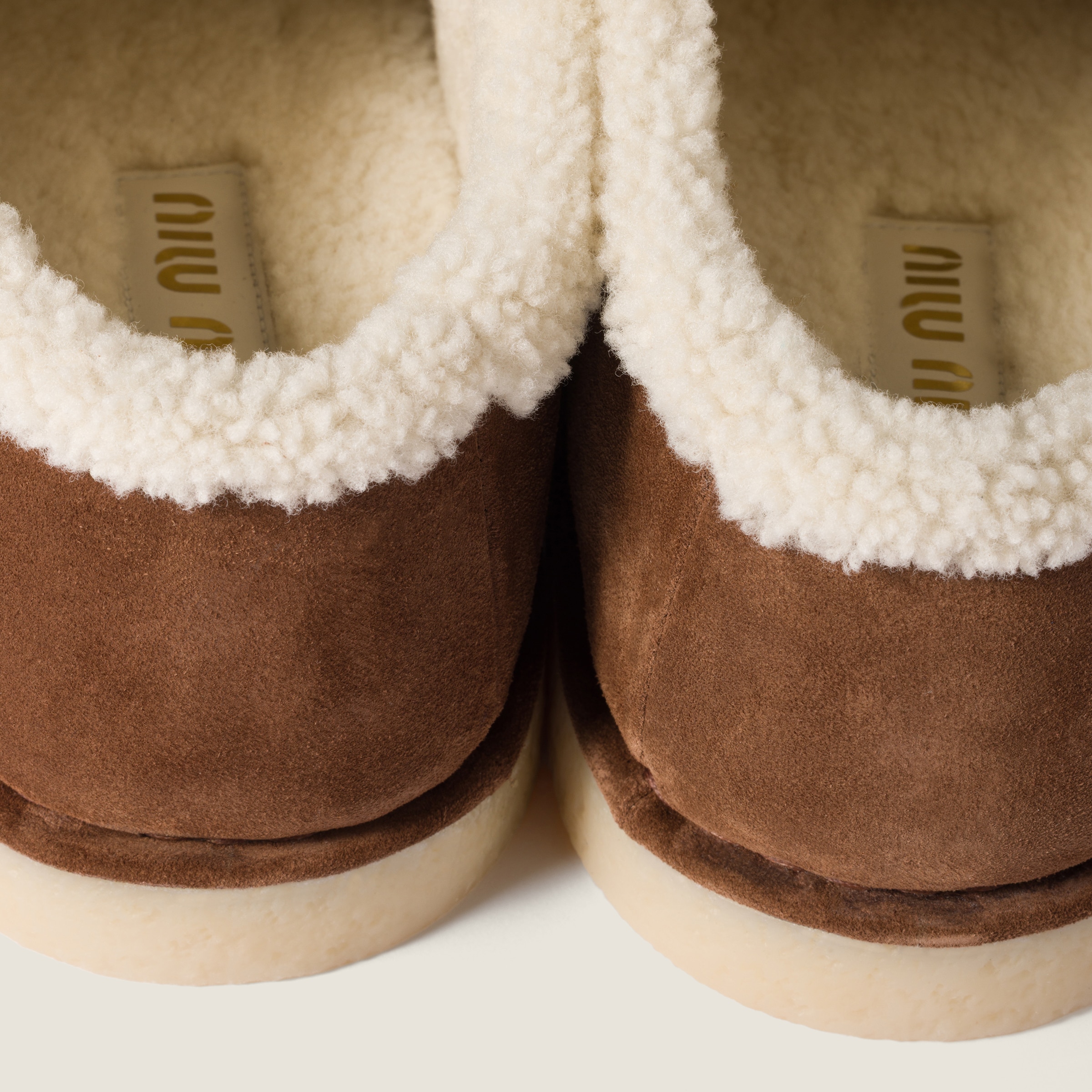 Miu Miu Suede And Shearling Mules In Brown