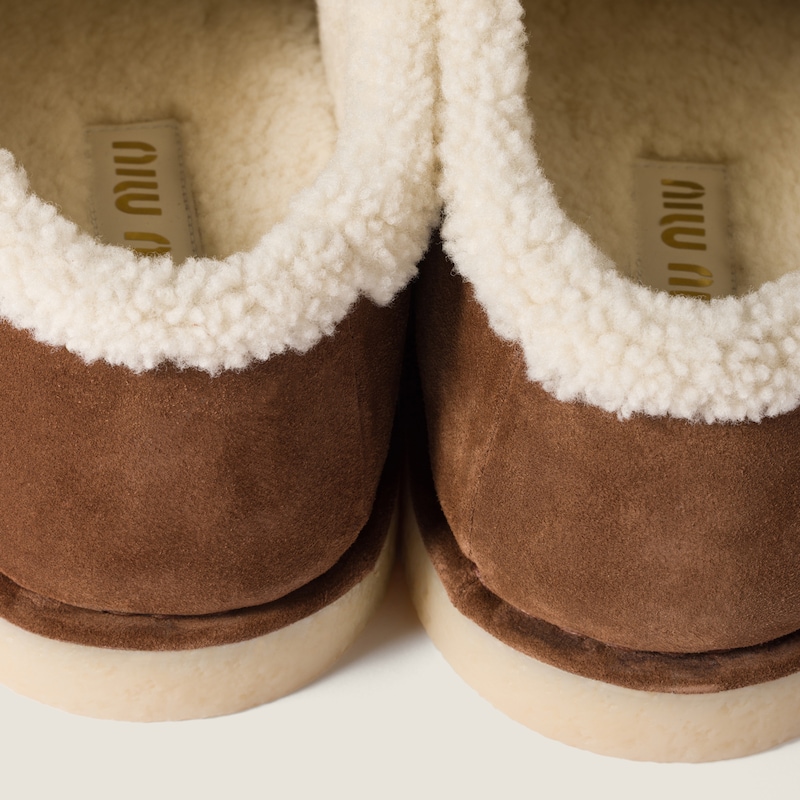 Suede and shearling mules
