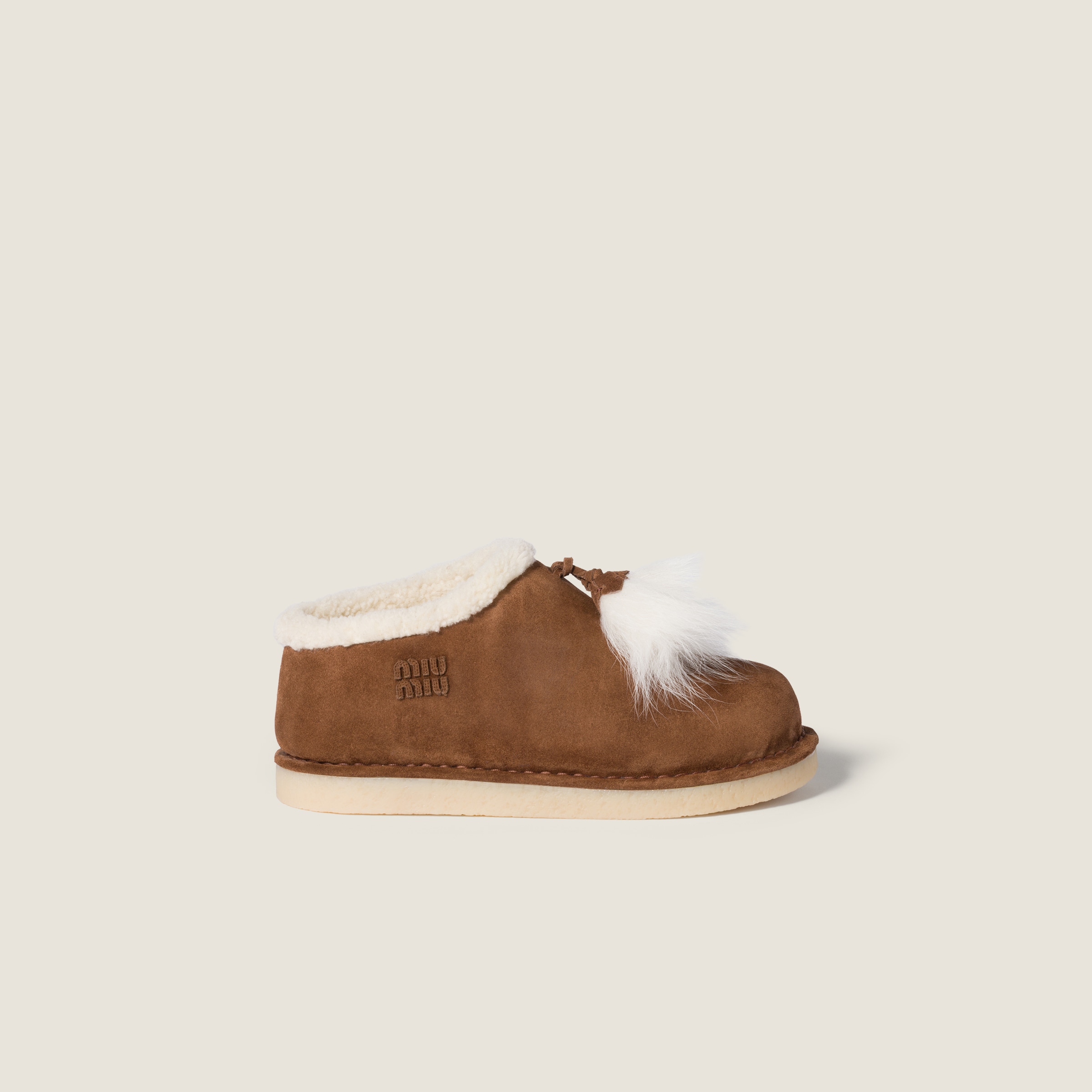 Miu Miu Suede And Shearling Mules In Brown
